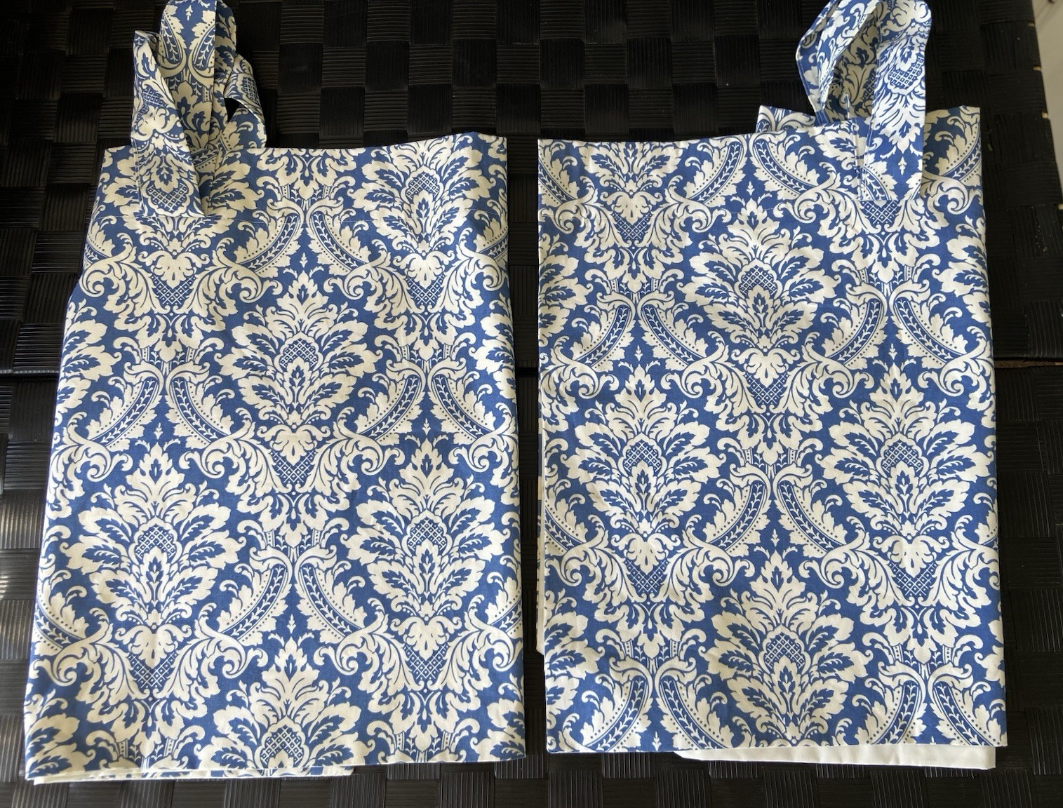 2 Waverly Donnington Cornflower Blue White Damask Tie-Up Shades–52\