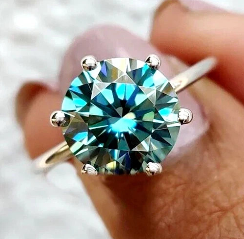 RARE 4.90 Ct Certified Round Cut Blue Treated Diamond Solitaire Ring 925 Silver