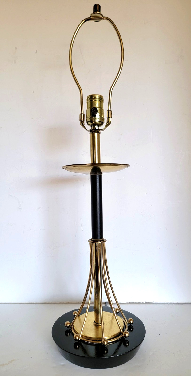 Vintage Atomic MCM Black Brass Table Lamp Vide Poche Tray Vtg Mid Century Modern