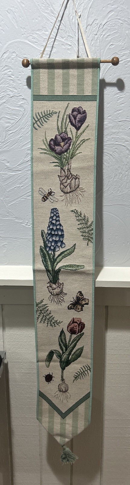 Vintage Needlepoint Bell Pull Beautiful Butterfly Wall Hanging 50”