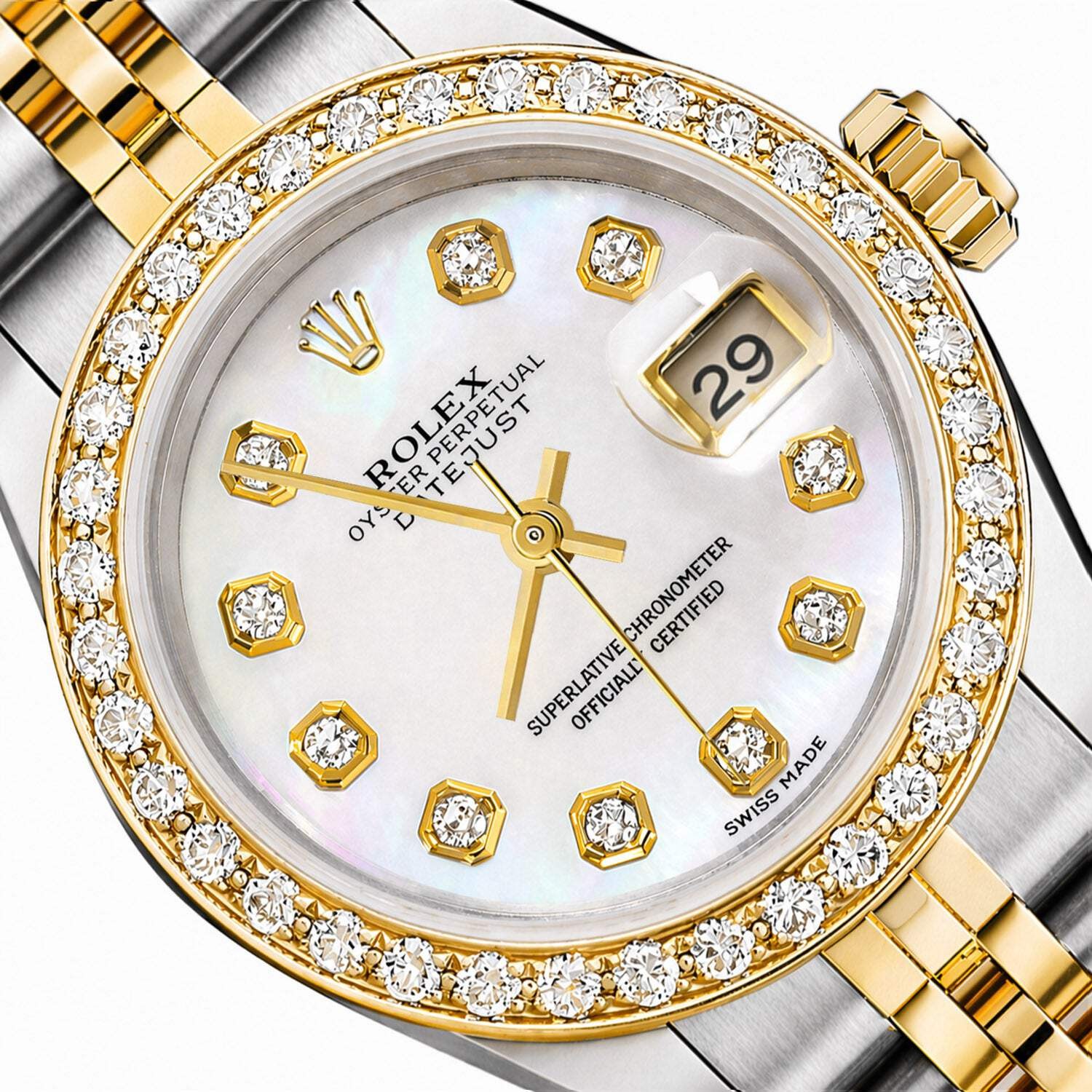26mm Rolex Datejust 69173 18K Gold Diamond Mother of Pearl Dial Steel Woman's Wa