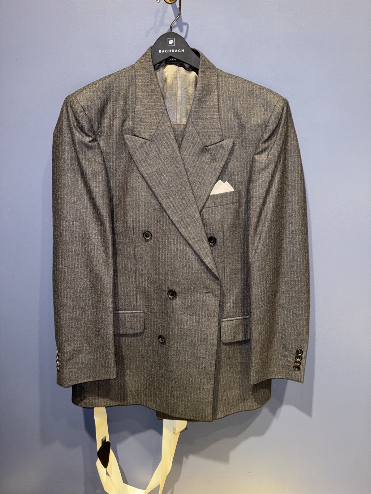 Mens 38R Double Breasted Gangster Suit Gray Pinstripe Vintage Bachrach Italy Mens 38R Double Breasted Gangster Suit Gray Pinstripe Vintage Bachrach Italy