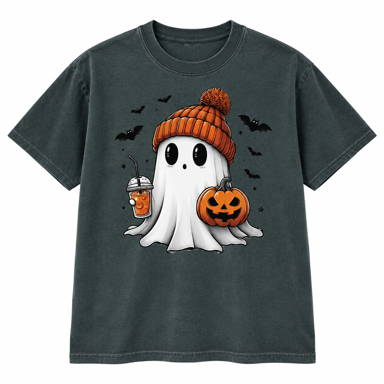 Cute Ghost Halloween Shirt Spooky Season Fall Womens Retro Ghost Graphic T-Shirt