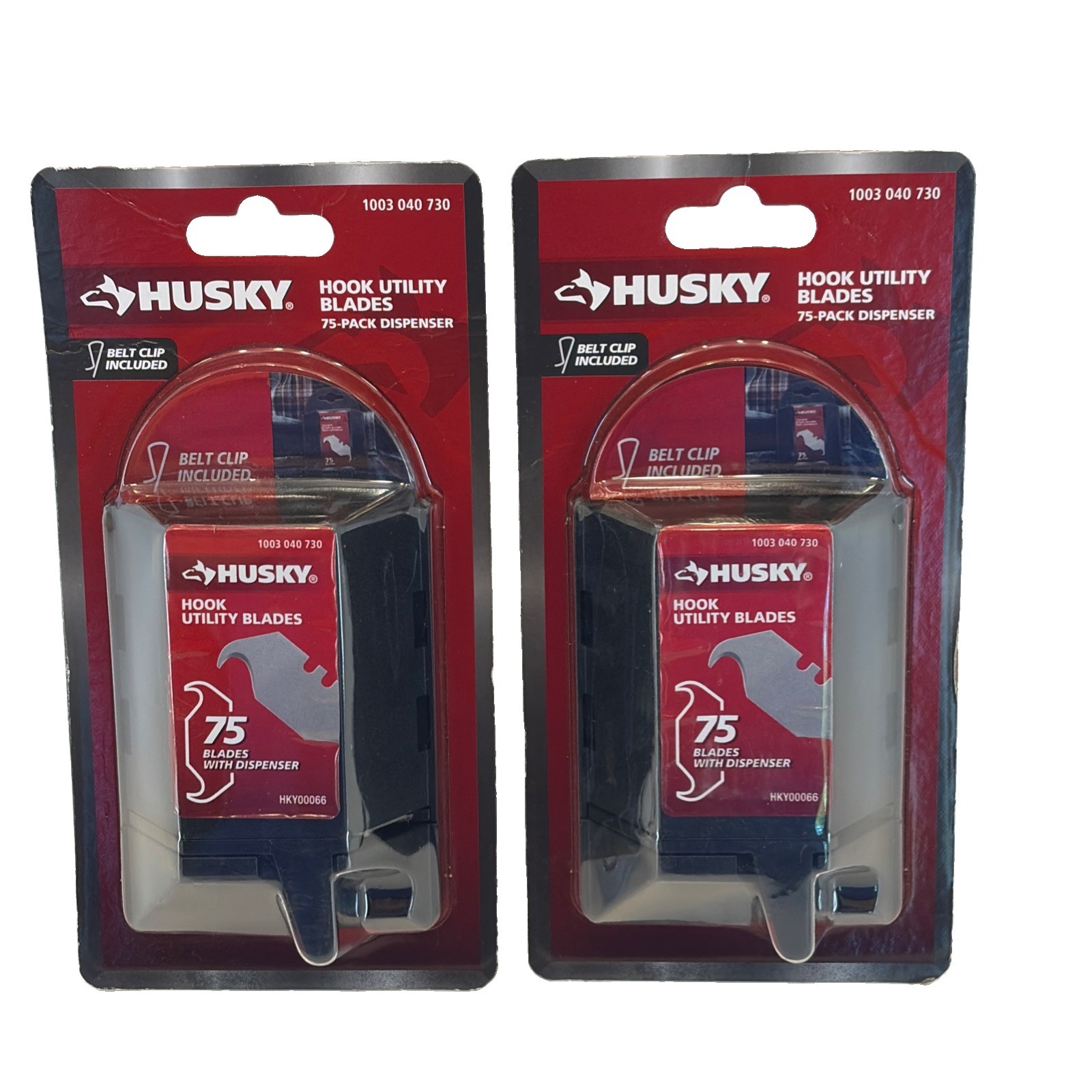 150 Husky Hook Utility Razor Blades with Dispenser 75 Per Pack 2 Cards Included