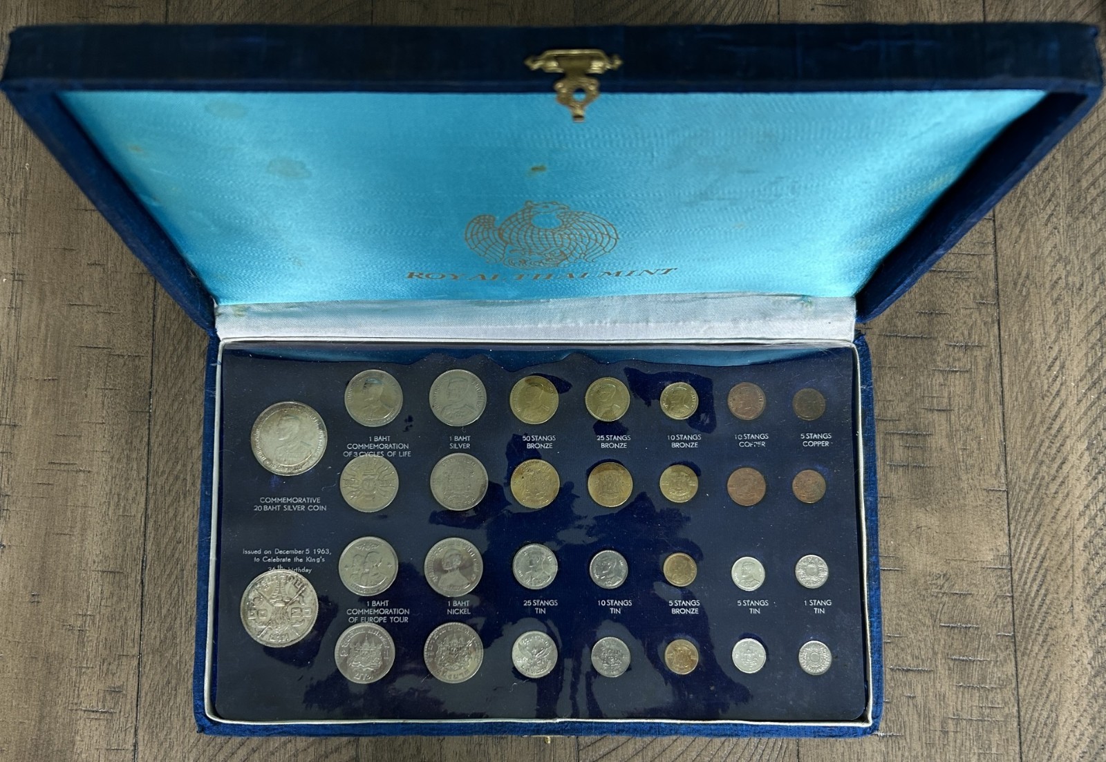 1960s Royal Thai Mint Commemorative Coin Set 30 Pcs Silver 20 Baht Case Garuda