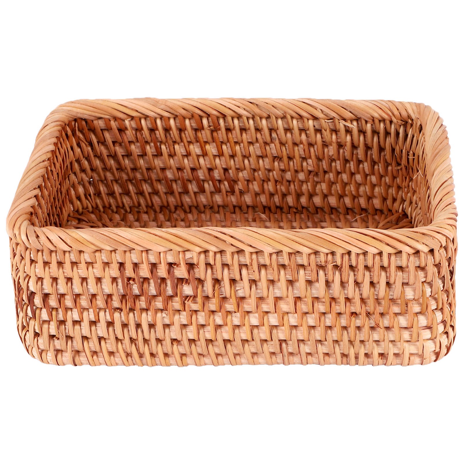 Hand-Woven Rectangular Rattan Wicker Basket Fruit Tea Snack Bread Picnic 8349