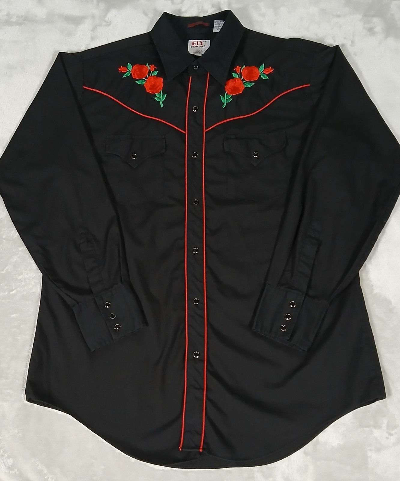 Vintage Ely Diamond American Rose Pearl Snap Shirt L Men\'s Embroidered Western Vintage Ely Diamond American Rose Pearl Snap Shirt L Men\'s Embroidered Western