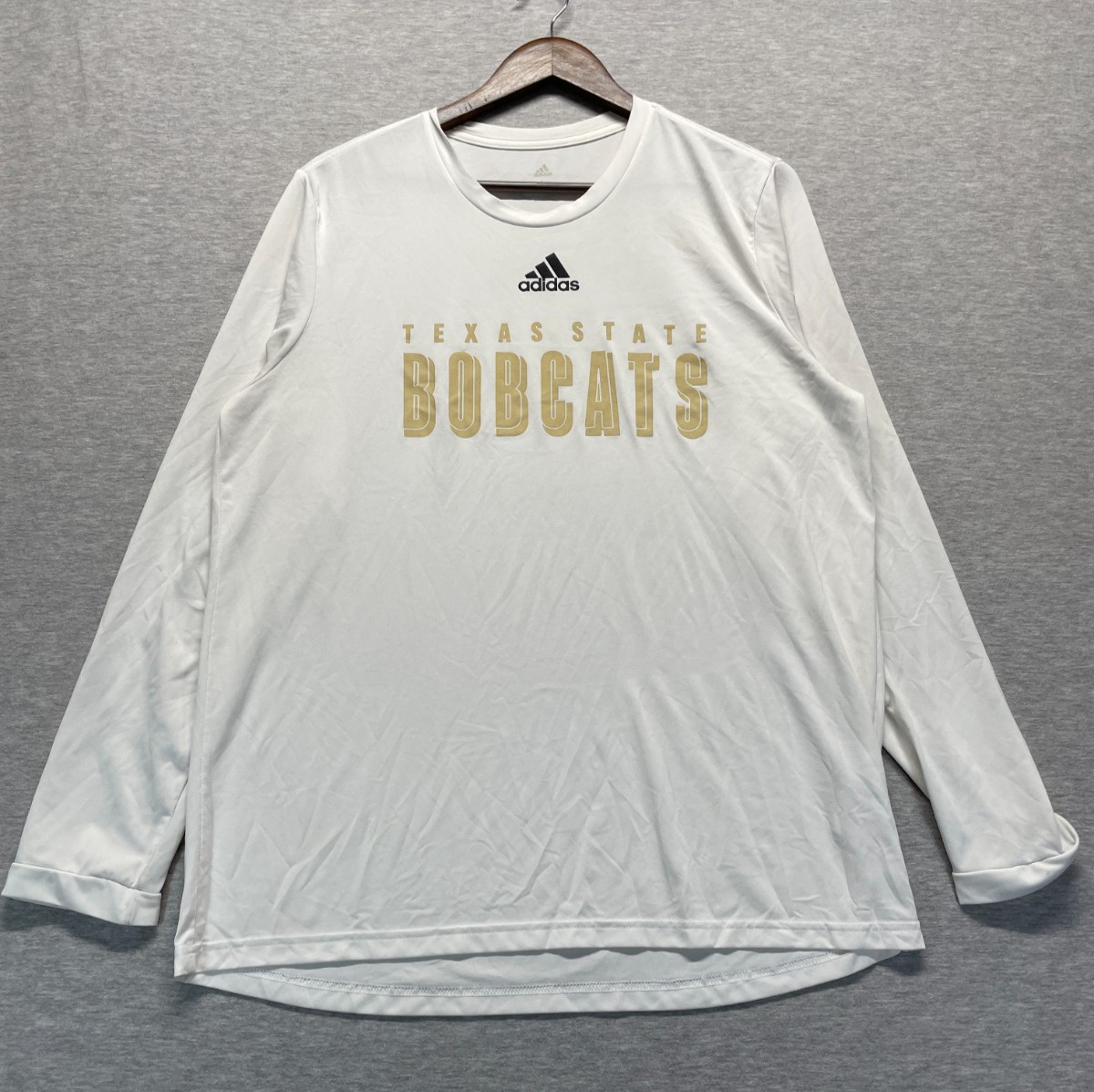Texas State Bobcats Shirt Men Large White Gold Adidas Football NCAA Graphic Logo