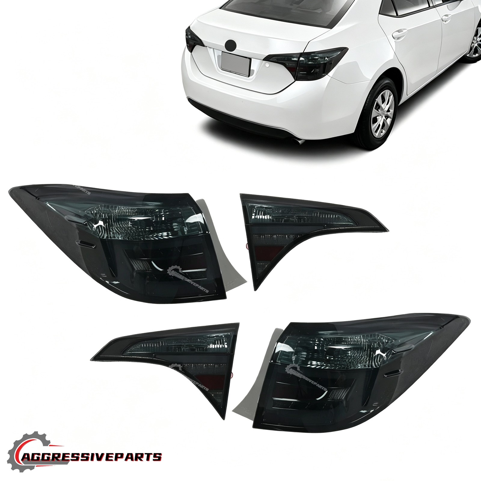 Fits Toyota Corolla 2014-16 Pair Inner Outer LED Smoked Tail Lights 4pcs Fits Toyota Corolla 2014-16 Pair Inner Outer LED Smoked Tail Lights 4pcs