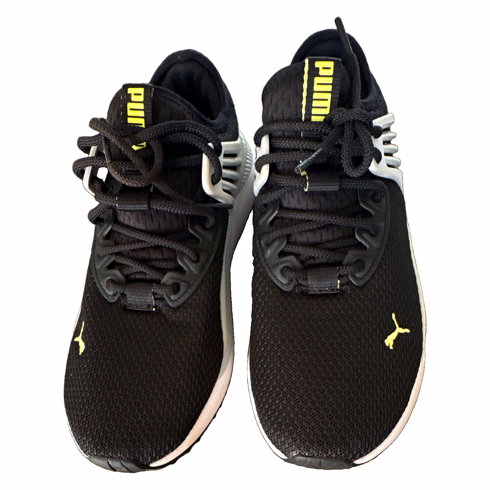 PUMA SoftFoam+ Unisex Kids Mesh Lace-Up Sneakers Black/White/Yellow 5.5
