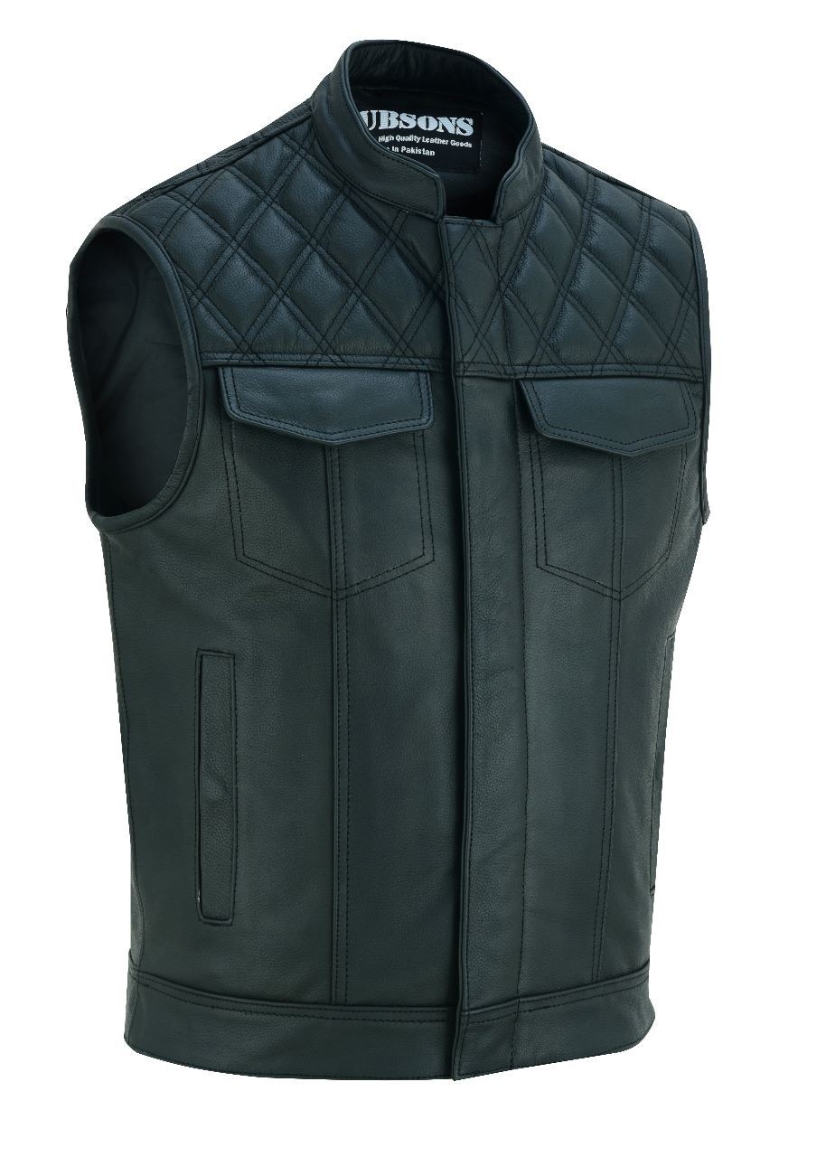 Men\'s Cowhide Leather Club Style Biker Motorcycle Vest