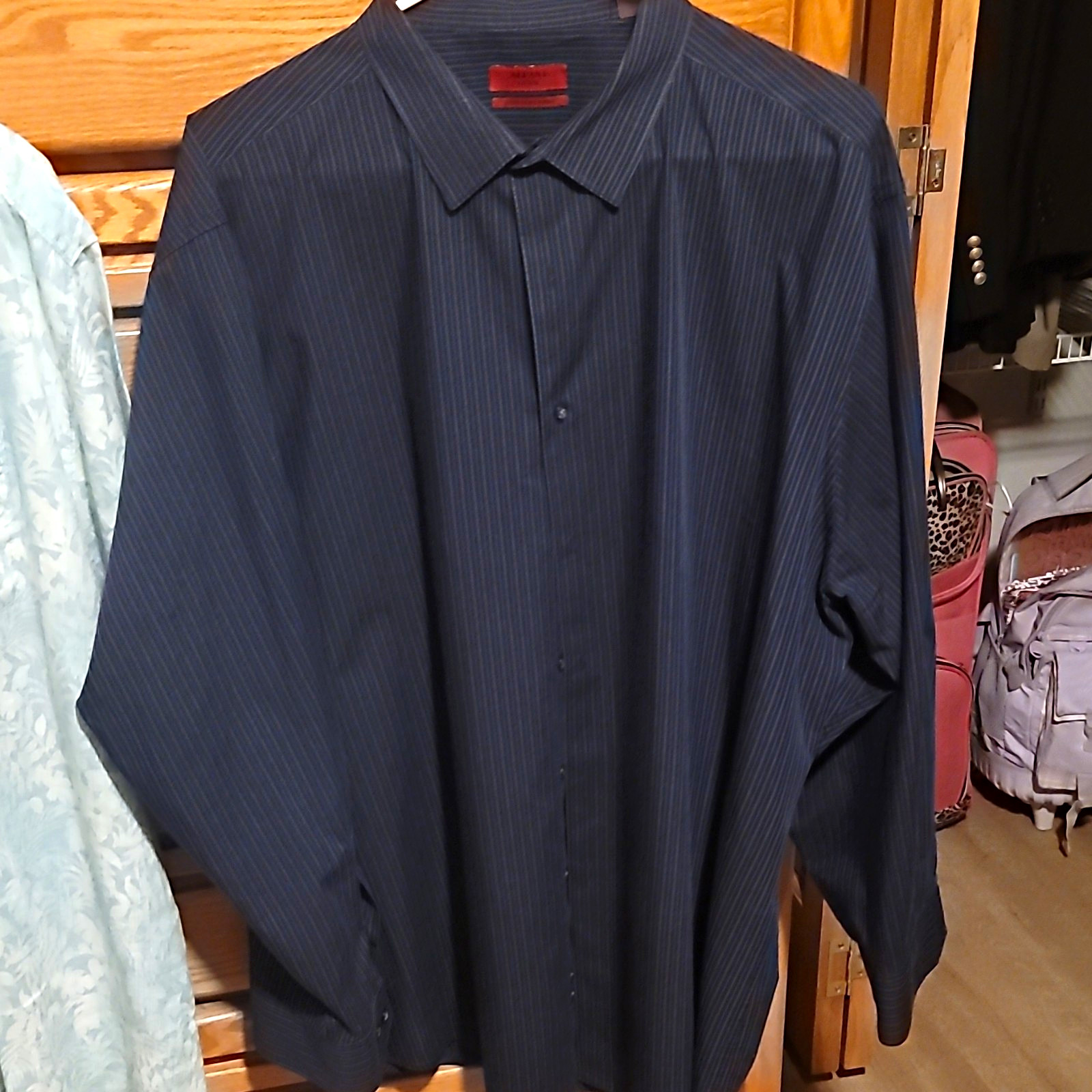Alfani Men’s Black Striped Fitted Stretch Dress Shirt Long Sleeve 2XL 16\