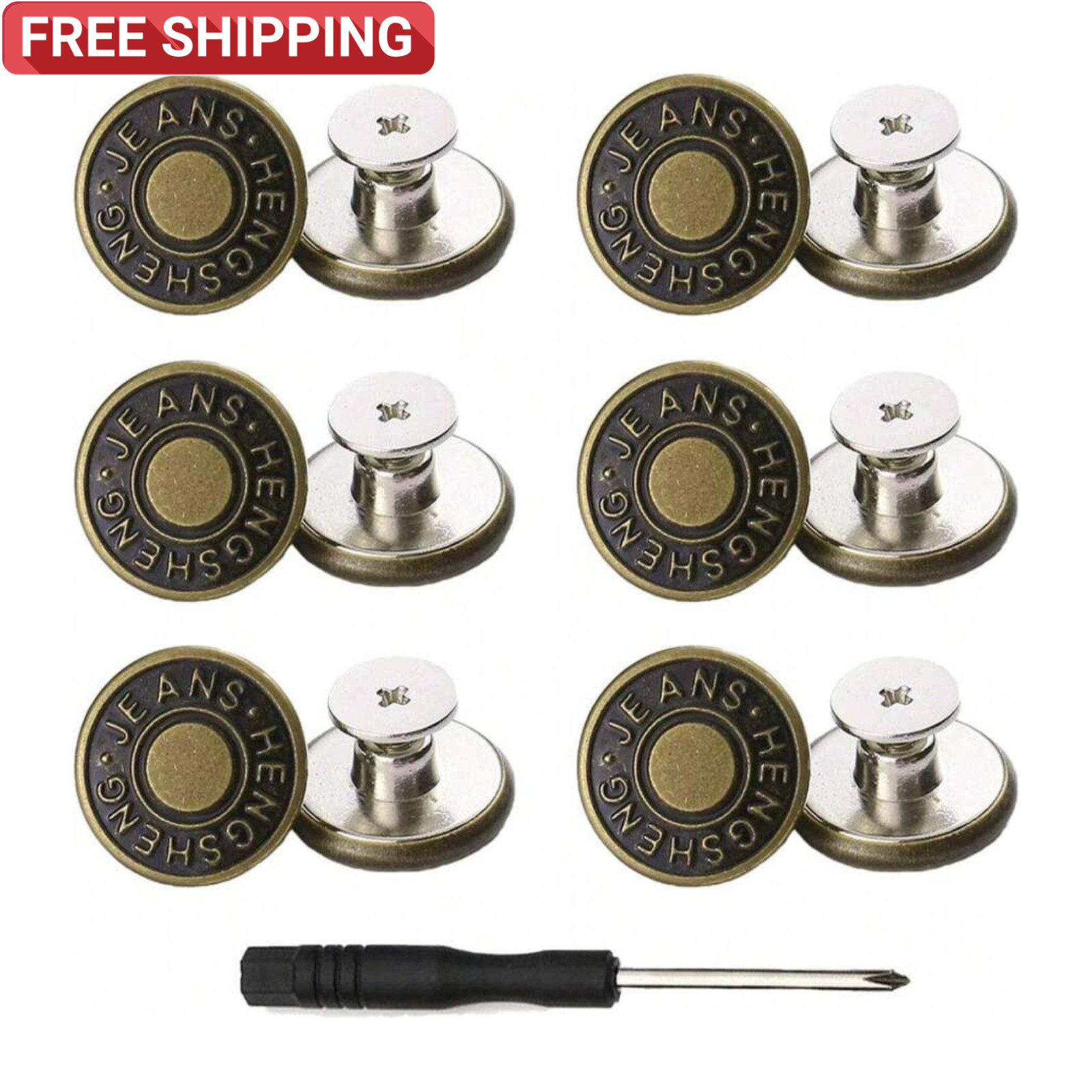 6 PCS Jeans Buttons No Sew Jean Button Replacement with Screwdriver 17mm 6 PCS Jeans Buttons No Sew Jean Button Replacement with Screwdriver 17mm