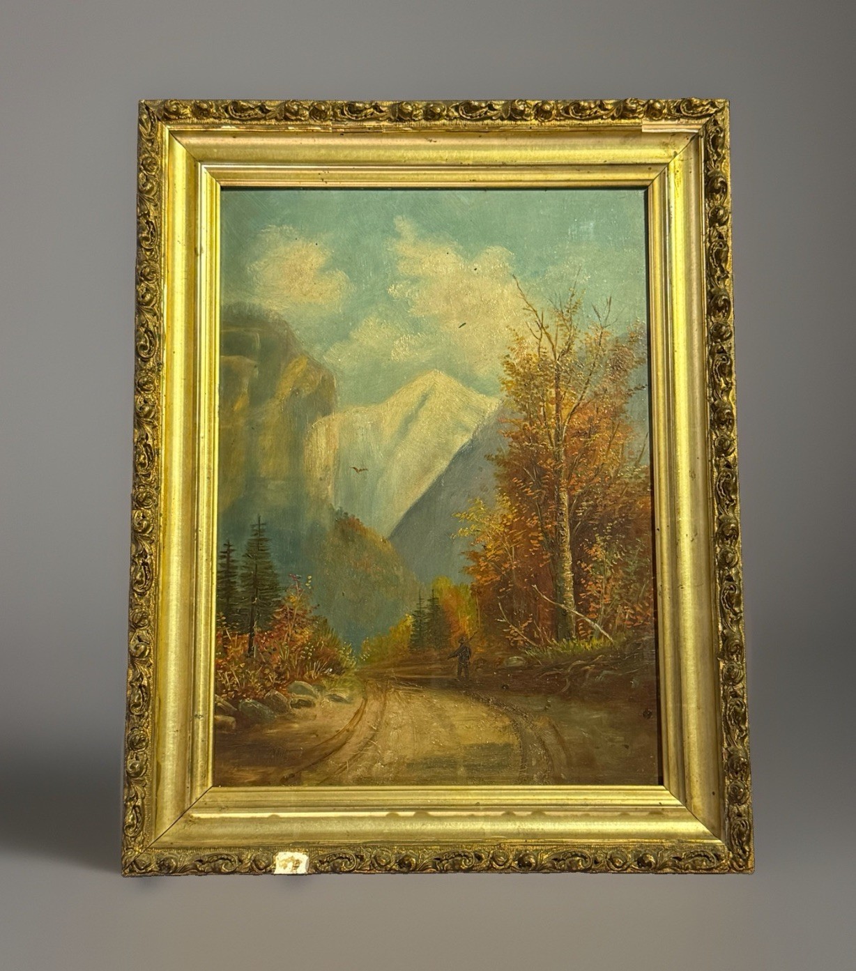 Antique Folk Art Oil on Board Landscape Painting Franconia Notch New Hampshire Antique Folk Art Oil on Board Landscape Painting Franconia Notch New Hampshire