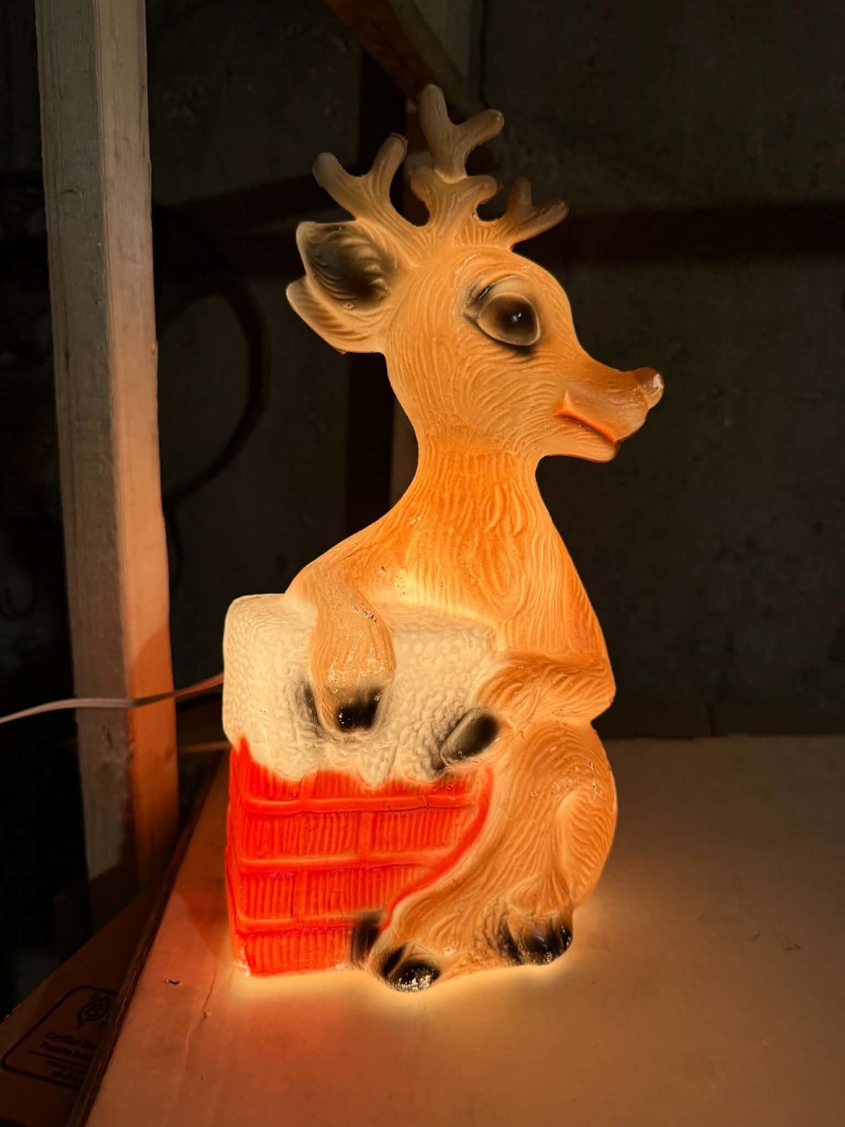 vintage Poloron Rudolph the Red-Nosed Reindeer and chimney blow mold