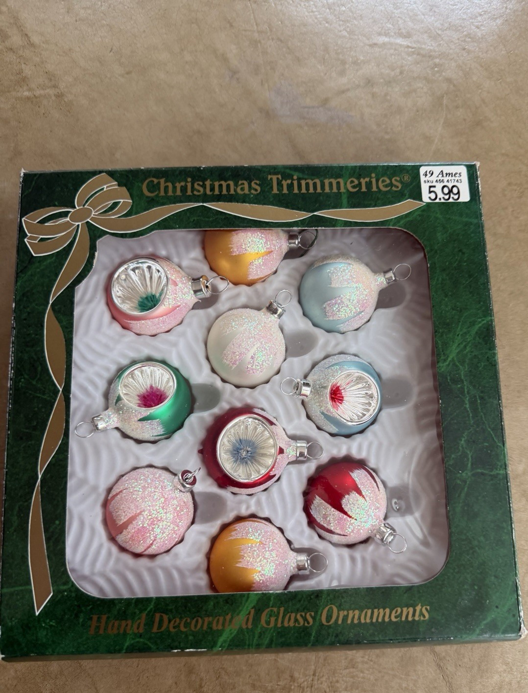 Vintage Bradford 10 Glass Mini Christmas Ornaments Indented Vintage Bradford 10 Glass Mini Christmas Ornaments Indented