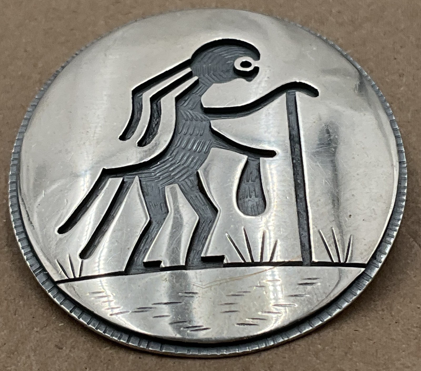 Hopi Andrew Saufkie Sterling silver overlay pendant Kokopelli with cane picture