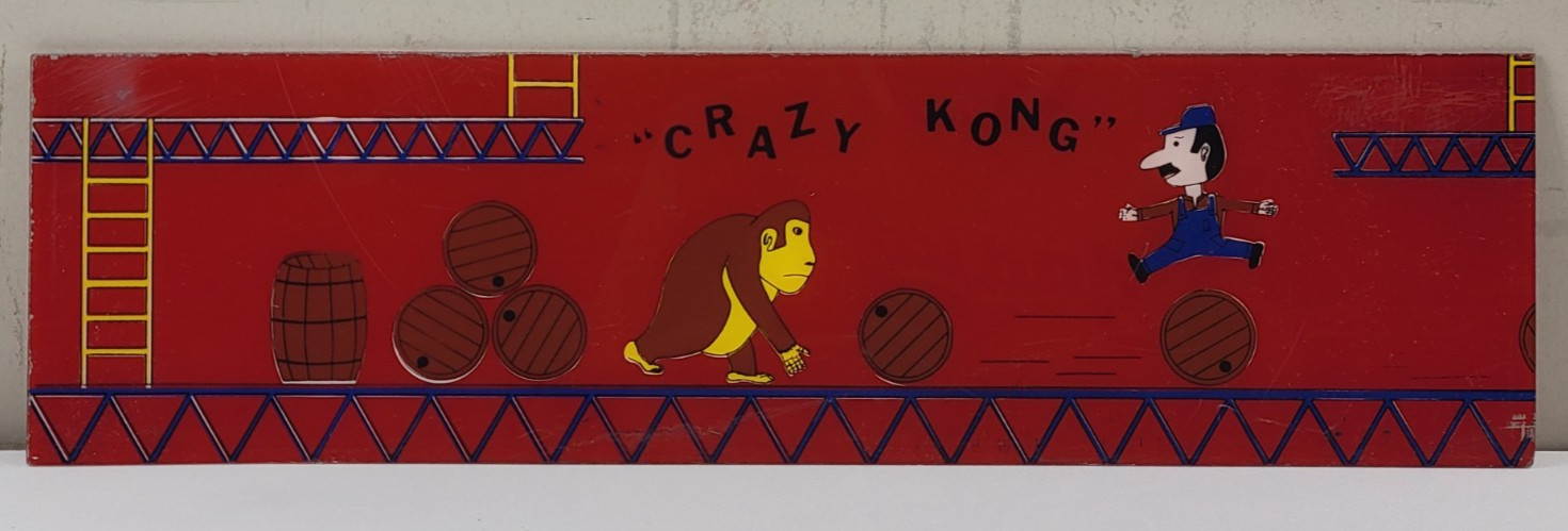 Vintage Original 1980s Crazy Kong Plexiglass Arcade Cabinet Header Marquee Sign