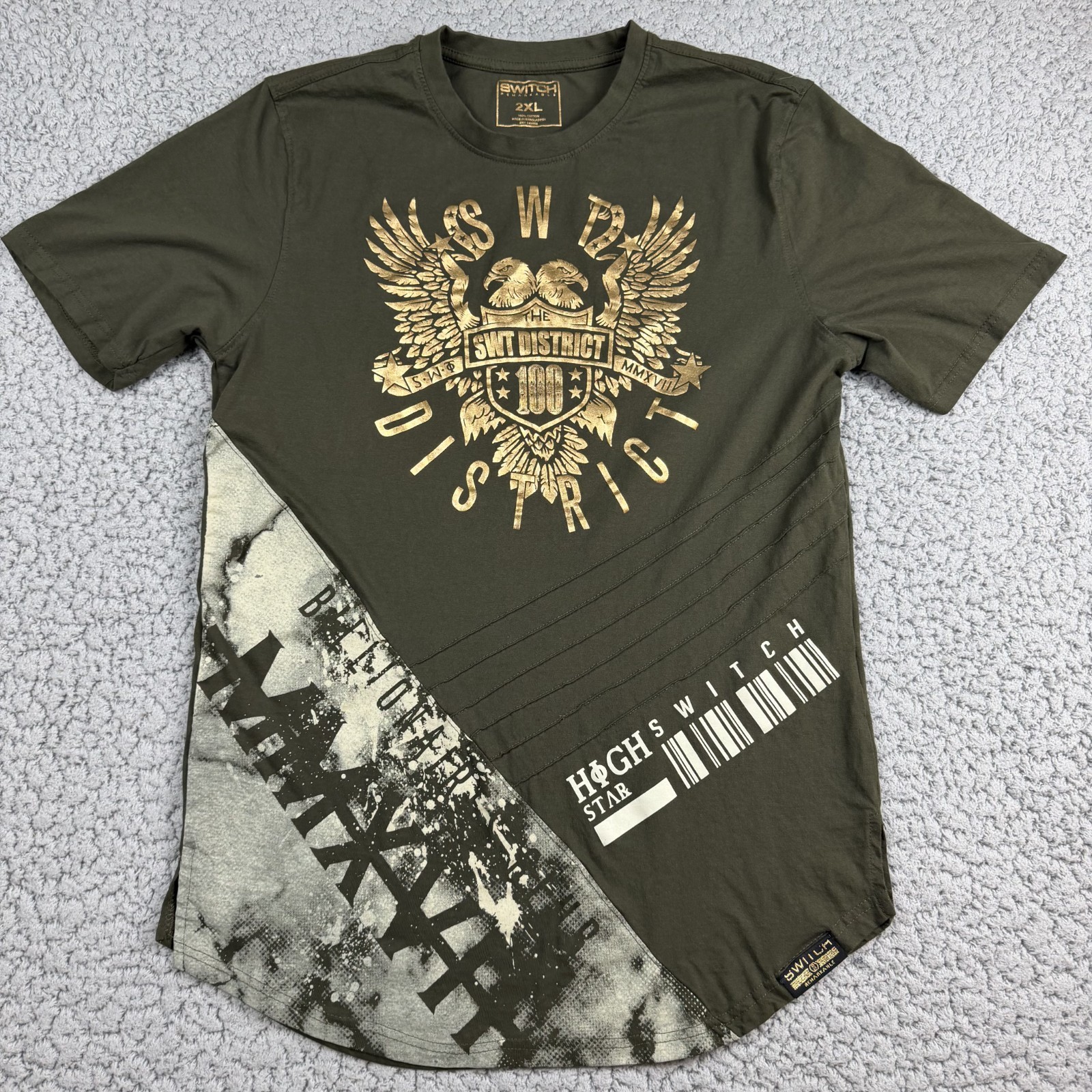 Switch Remarkable Shirt Mens 2XL Green Gold Short Sleeve Graphic Switch Remarkable Shirt Mens 2XL Green Gold Short Sleeve Graphic