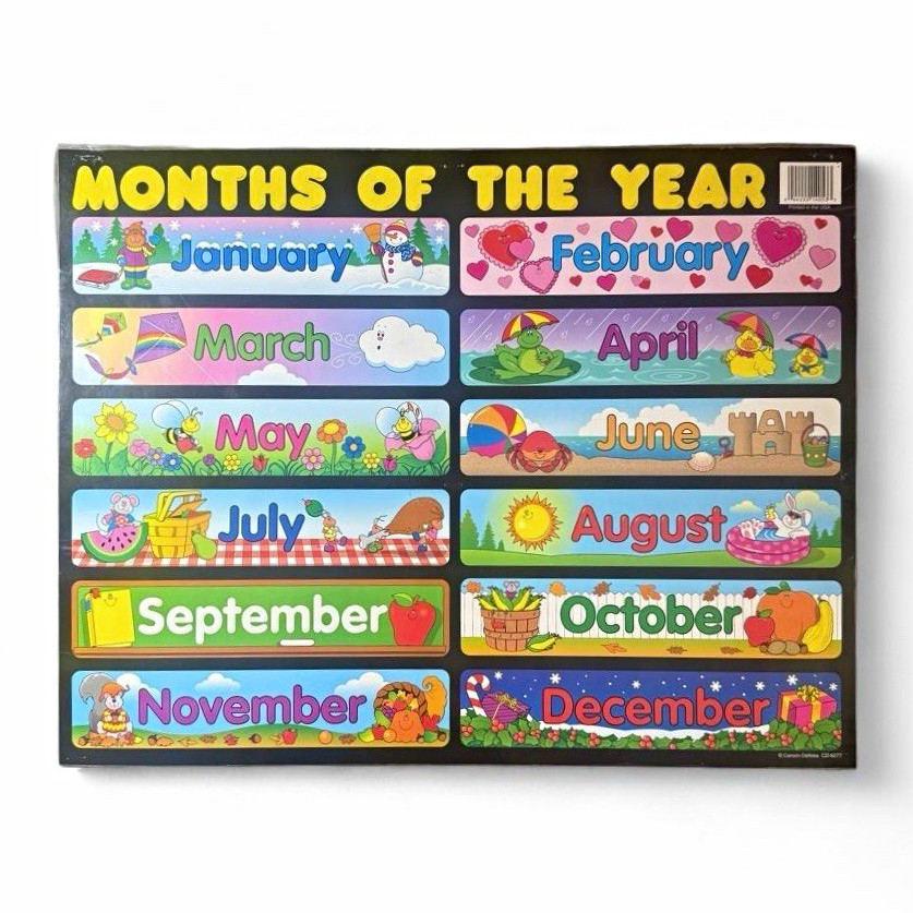 rare 90s-2000s vintage carson dellosa months of the year class wall board decor