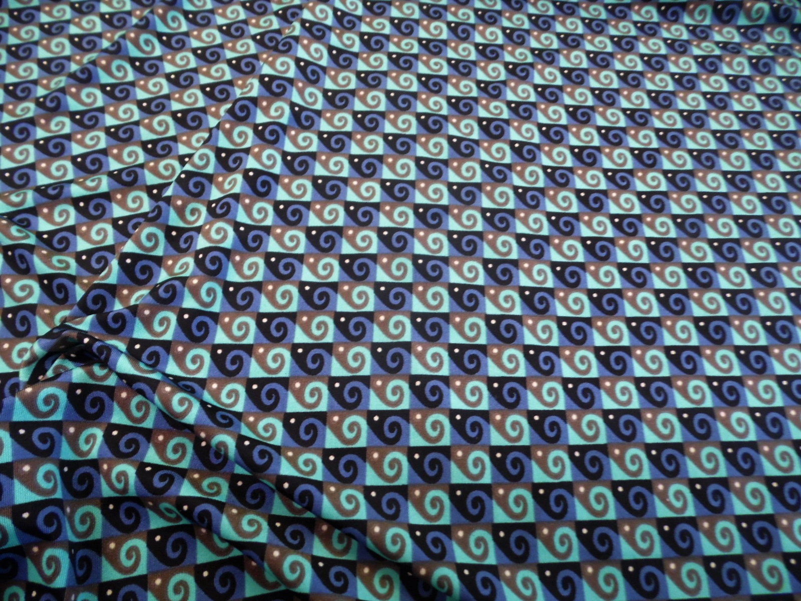 Discount Fabric Printed Spandex 4 way Stretch Aqua Slate Blue Swirl Check A205 Discount Fabric Printed Spandex 4 way Stretch Aqua Slate Blue Swirl Check A205