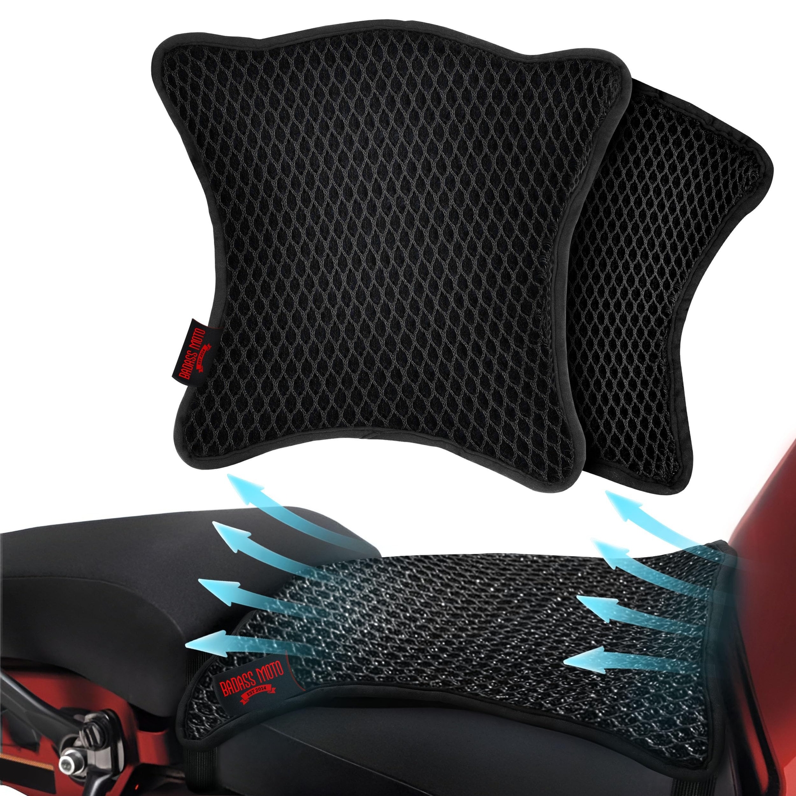 Badass Moto Cooling Mesh Motorcycle Seat Cover with Cushion Insert - Anti SWASS