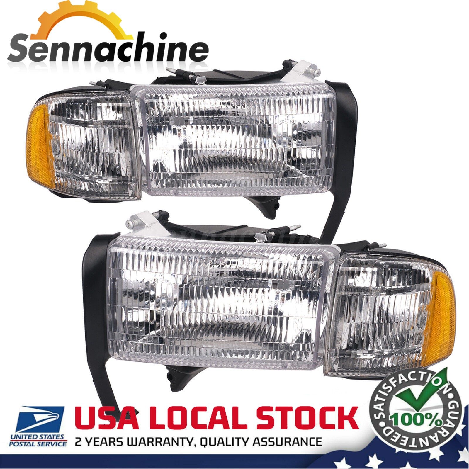 For 1994-2002 Dodge Ram 1500 94-02 2500 3500 Headlights Headlamp Pair Chrome
