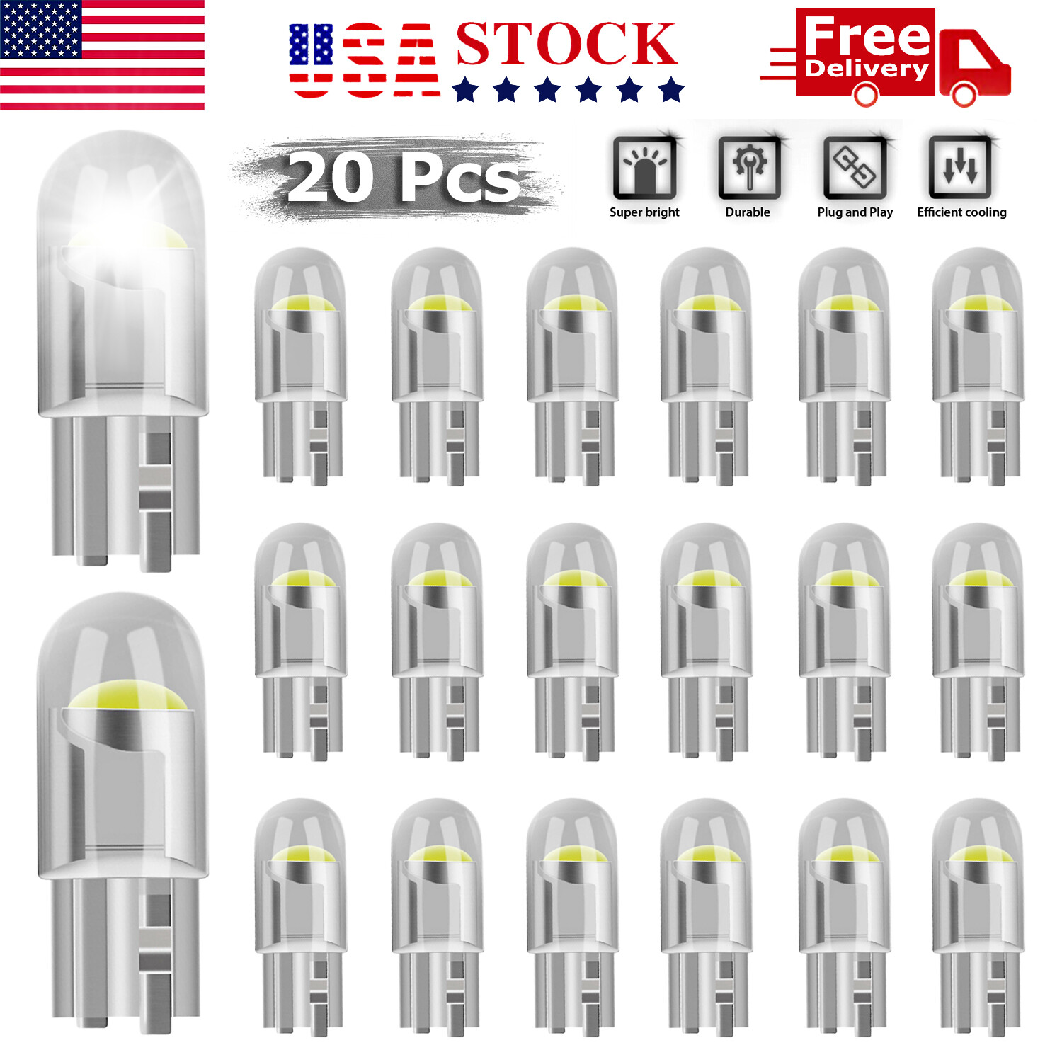 20X T10 194 168 W5W 2825 COB LED License Plate Interior Light Bulbs 6000K White 20X T10 194 168 W5W 2825 COB LED License Plate Interior Light Bulbs 6000K White