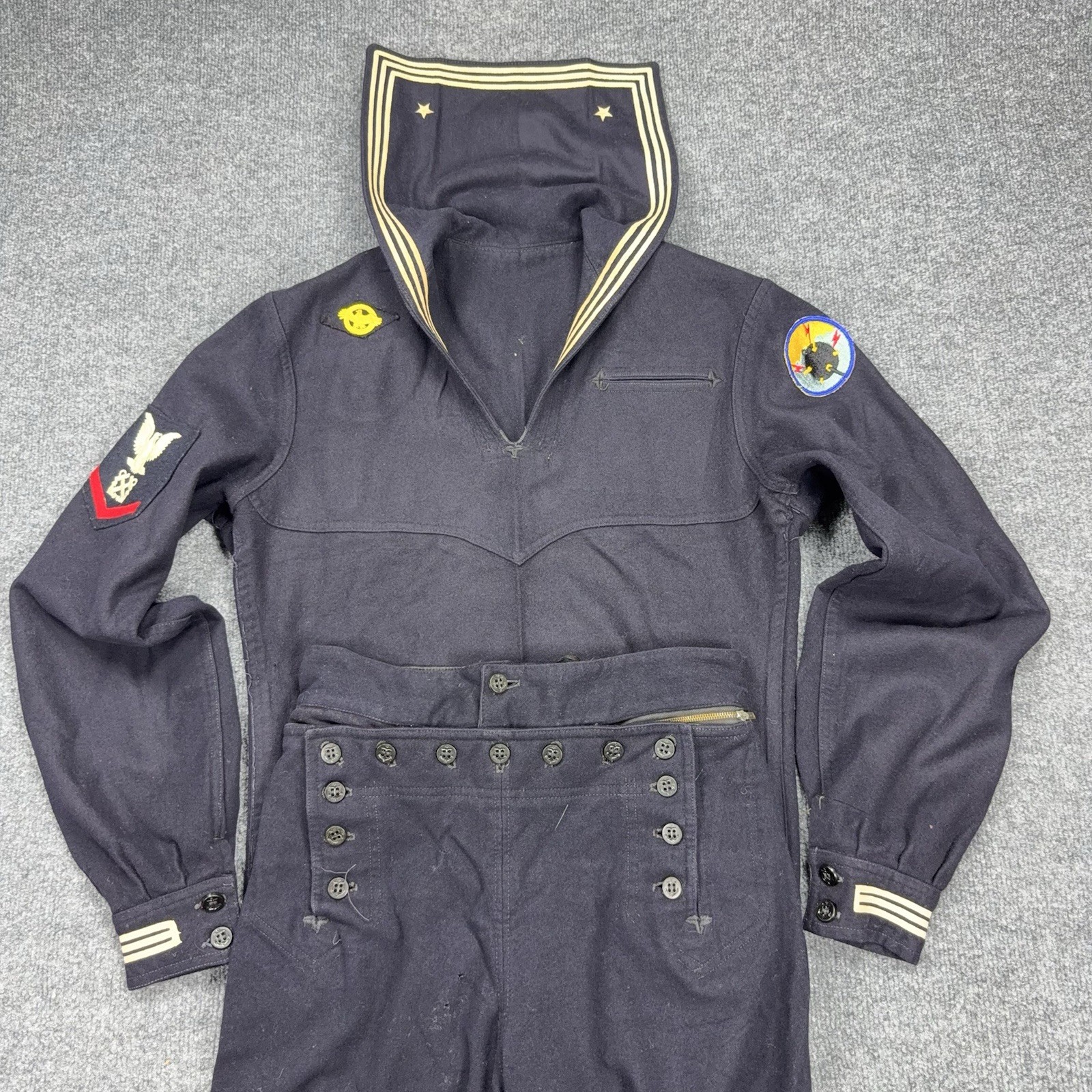 VTG Men's WW2 US Navy Shirt & Pants Crackerjack Wool Uniform Small Minesweeper