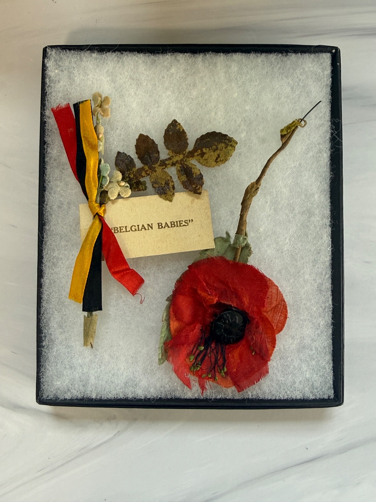 WWI Belgian Babies Relief Fund Corsage & Haig’s Fund Silk Poppy 1920s