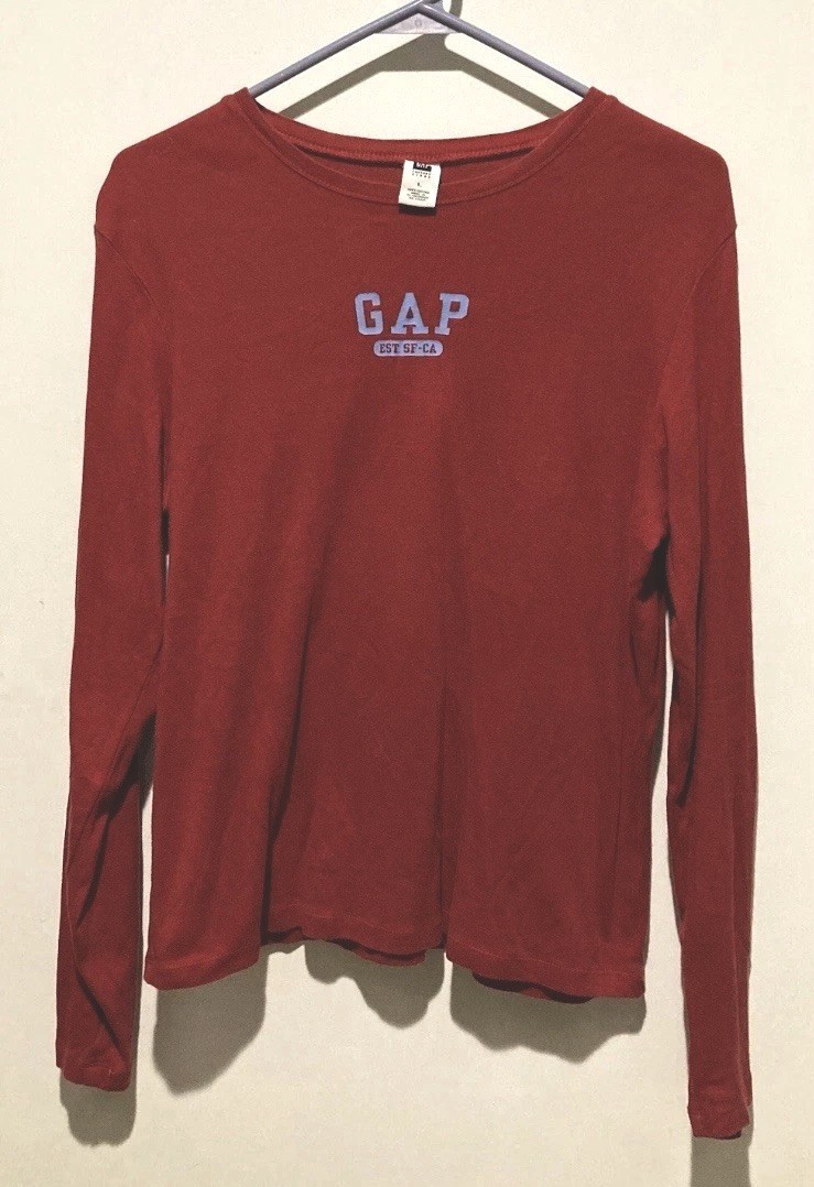 Vintage GAP Y2K Logo Block Tag Long Sleeve Shirt Red Blue Women\'s Large