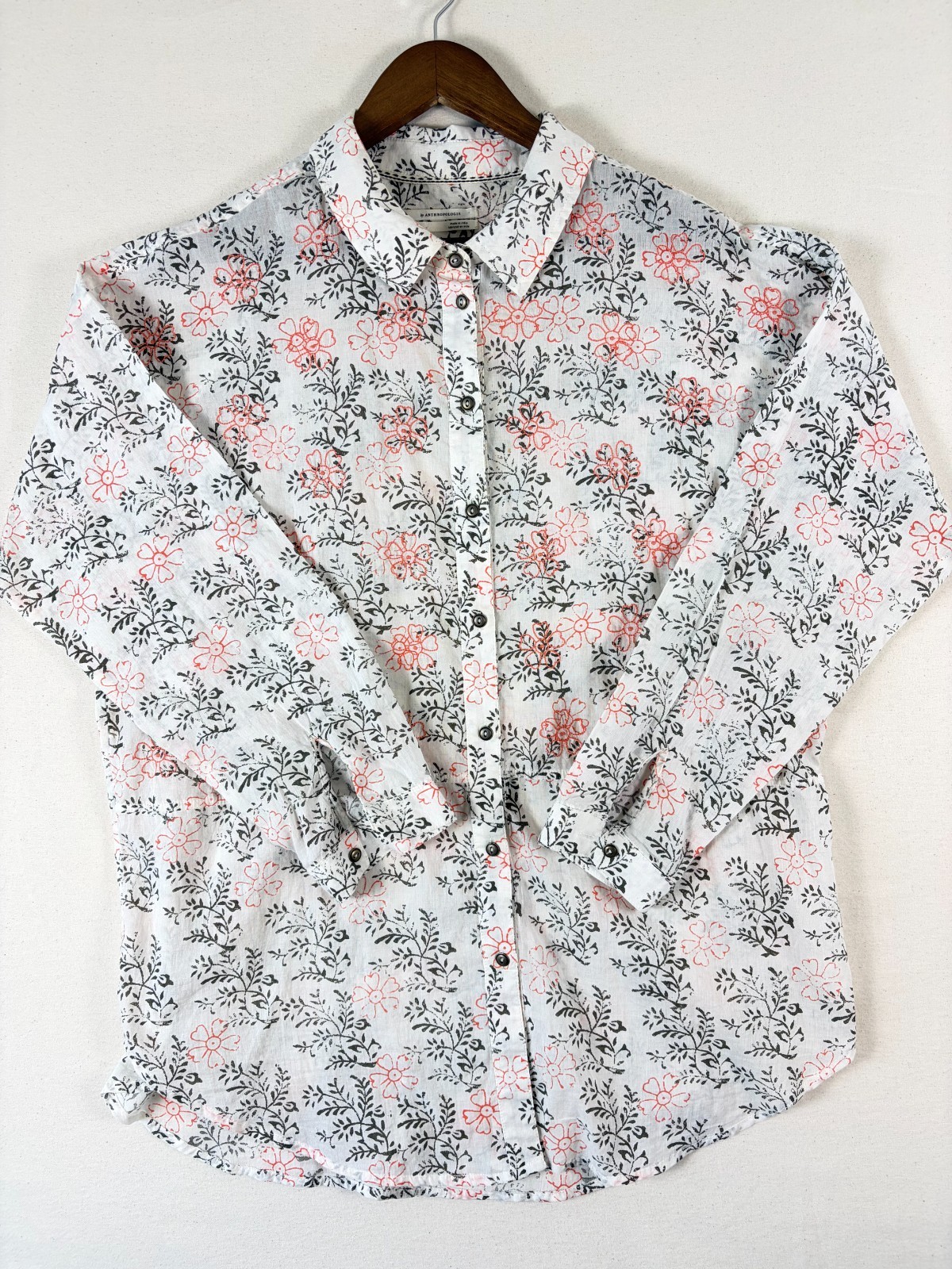 Anthropologie Top Women\'s Medium Floral Sheer Embroidered Shirt Blouse