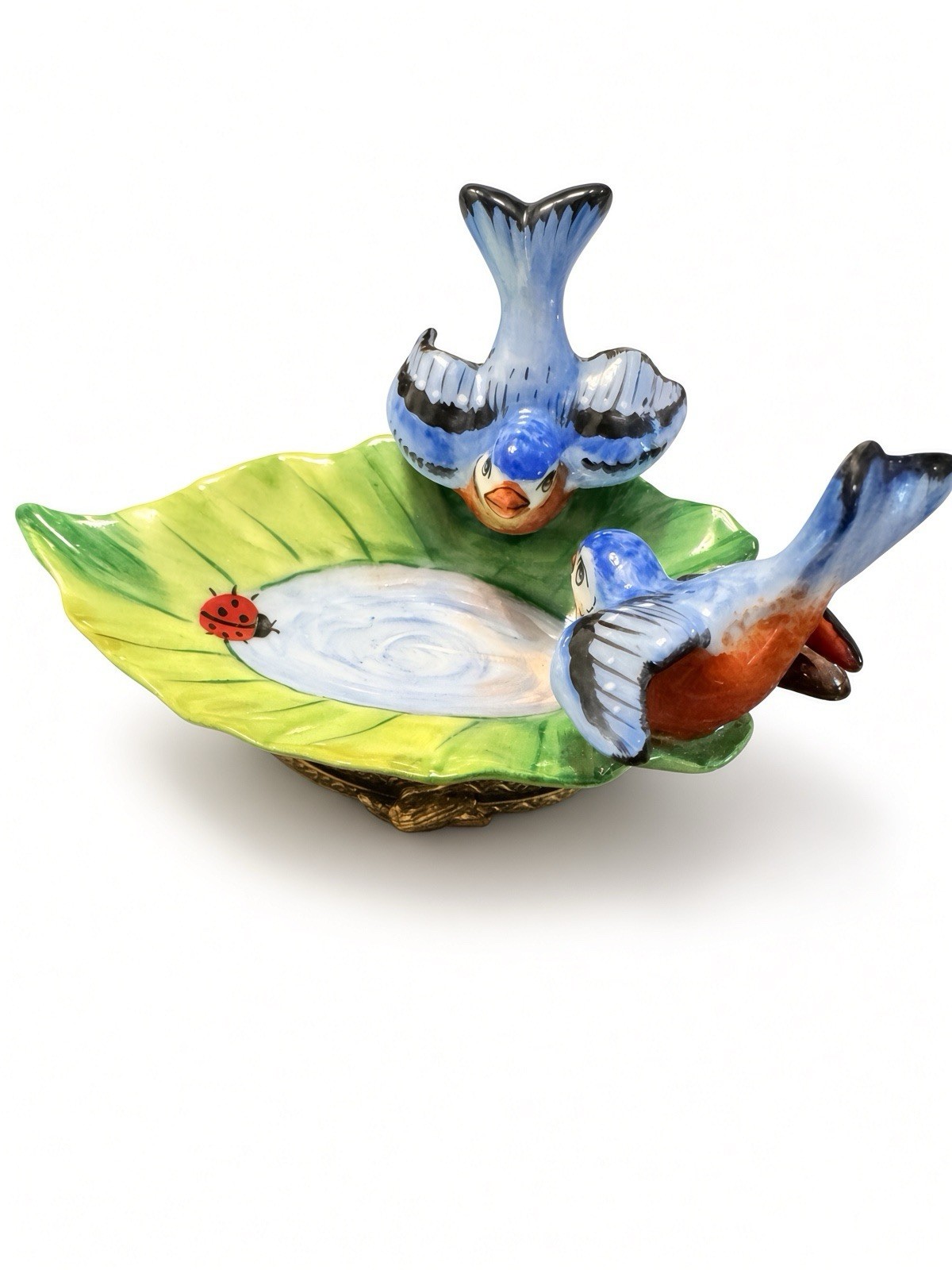 **NWOB** Limoges Peint Mein Bluebirds on Leaf with LadyBug Box Marquise De Pomp **NWOB** Limoges Peint Mein Bluebirds on Leaf with LadyBug Box Marquise De Pomp