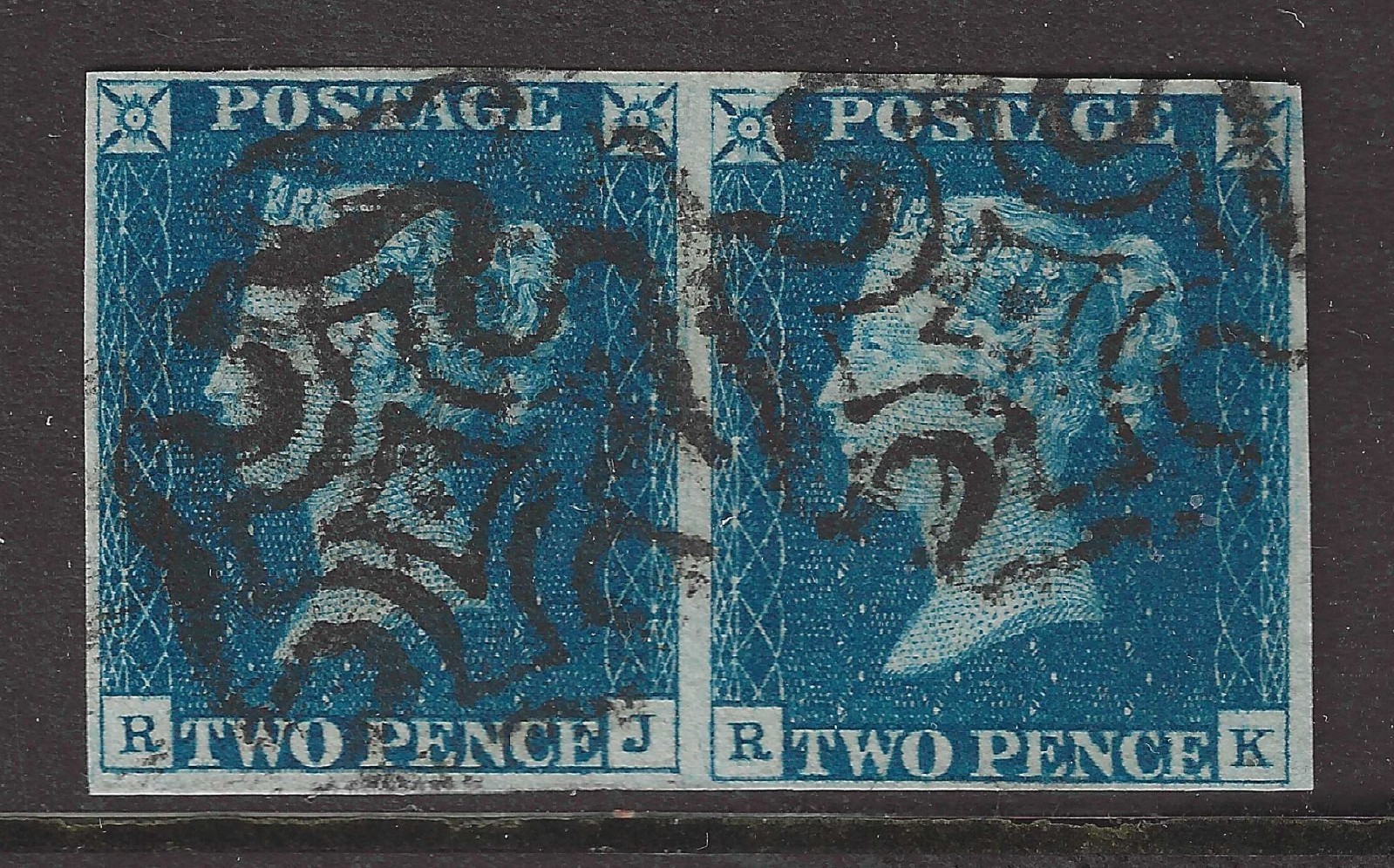 GB QV 1840 Sg 4/d57c 2d  Blue R-J_R-K Plate 2 MX , R-J Shifted Transfer