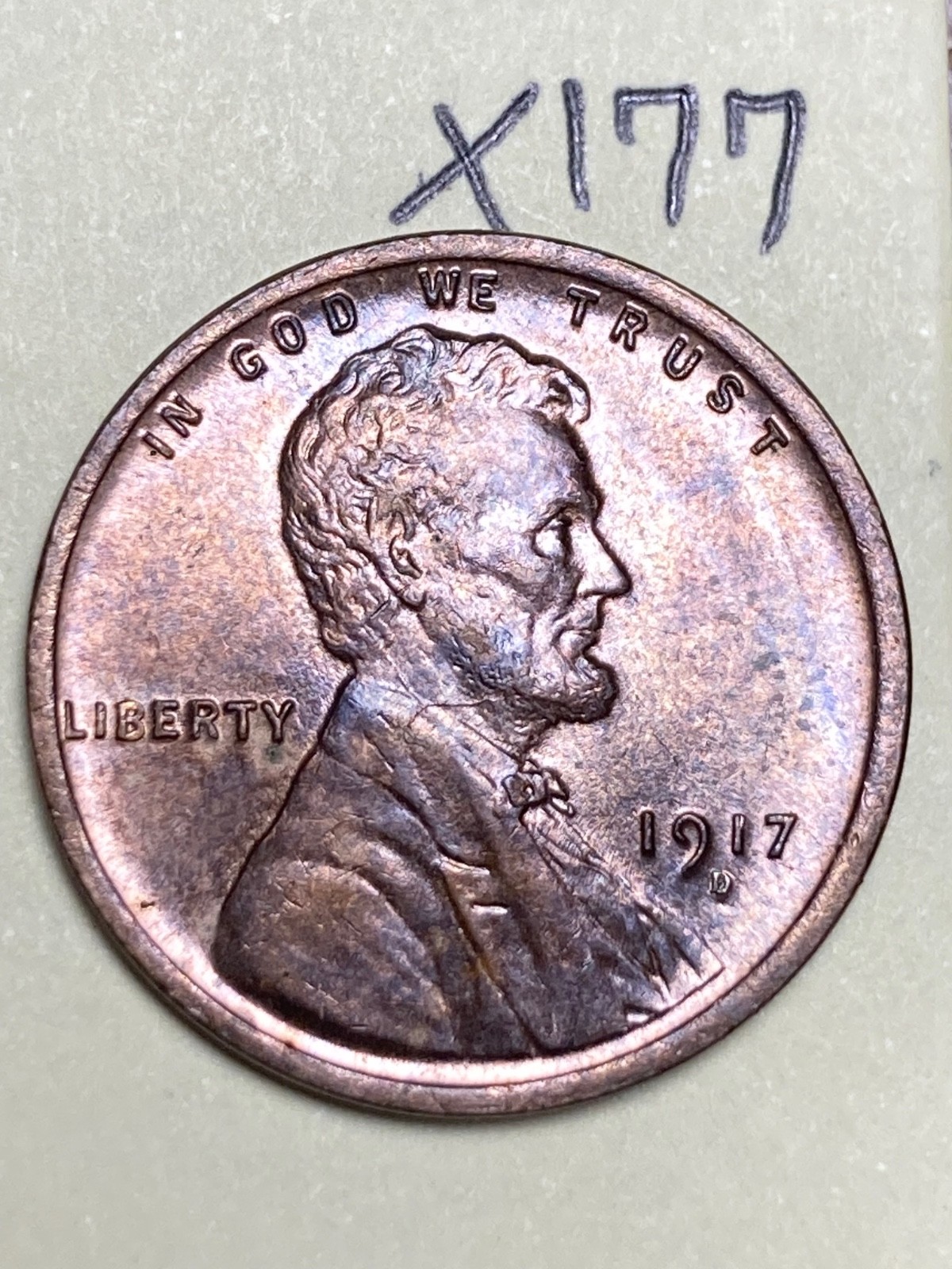 1917-D LINCOLN WHEAT CENT, coin #X177 1917-D LINCOLN WHEAT CENT, coin #X177