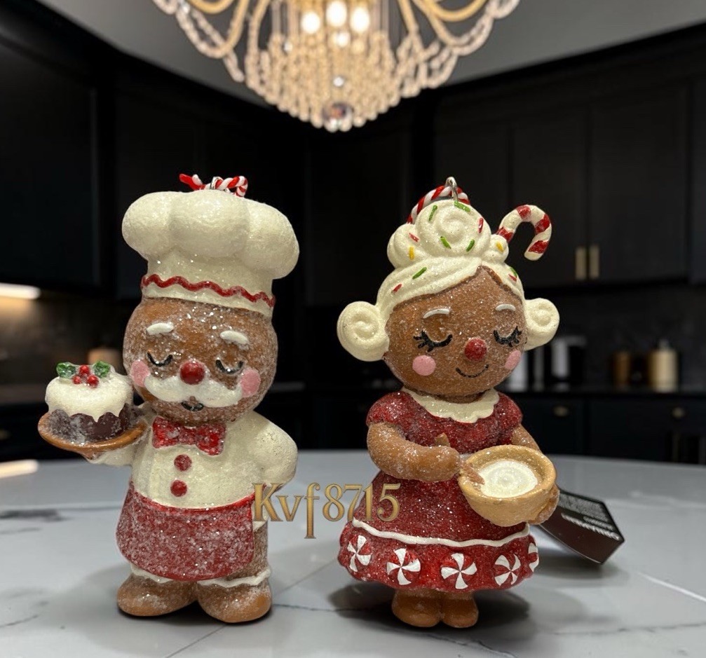 Gingerbread Boy & Girl 2 Pc Candy Cane Peppermint Baker Retro Candy Land Cookie