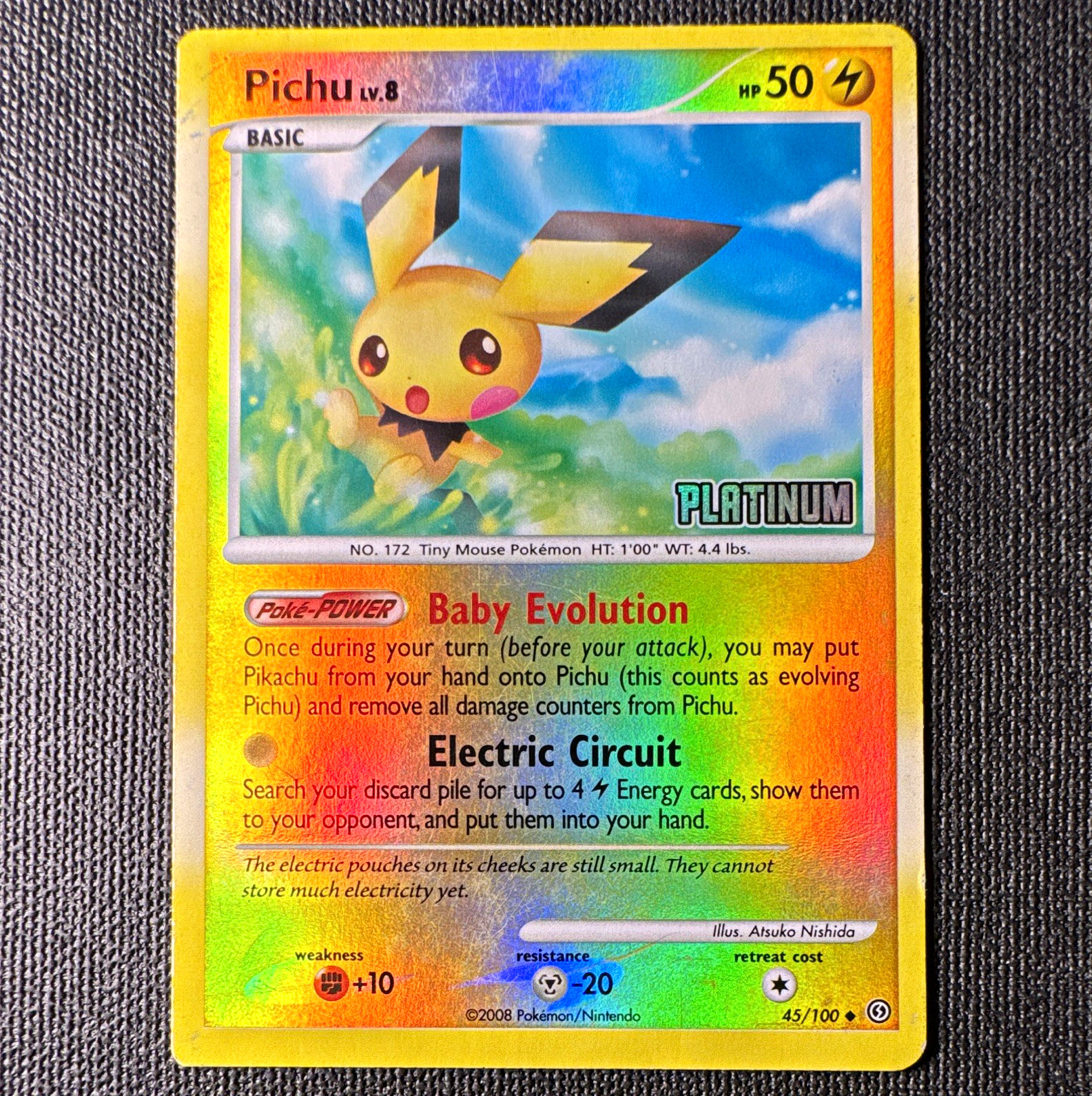 Nintendo Pichu Platinum 45/100 Reverse Holo Promo EN 2008 HP 50 Nintendo Pichu Platinum 45/100 Reverse Holo Promo EN 2008 HP 50