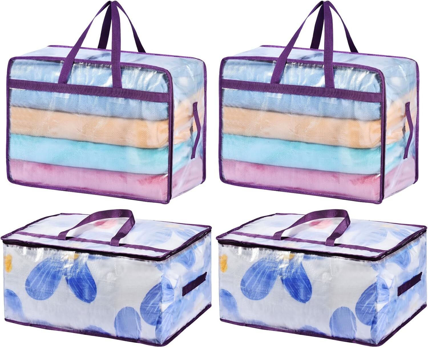 20 Gallon Large Clear Blanket Storage Bags for Bedding with Zipper Handles, 76L 