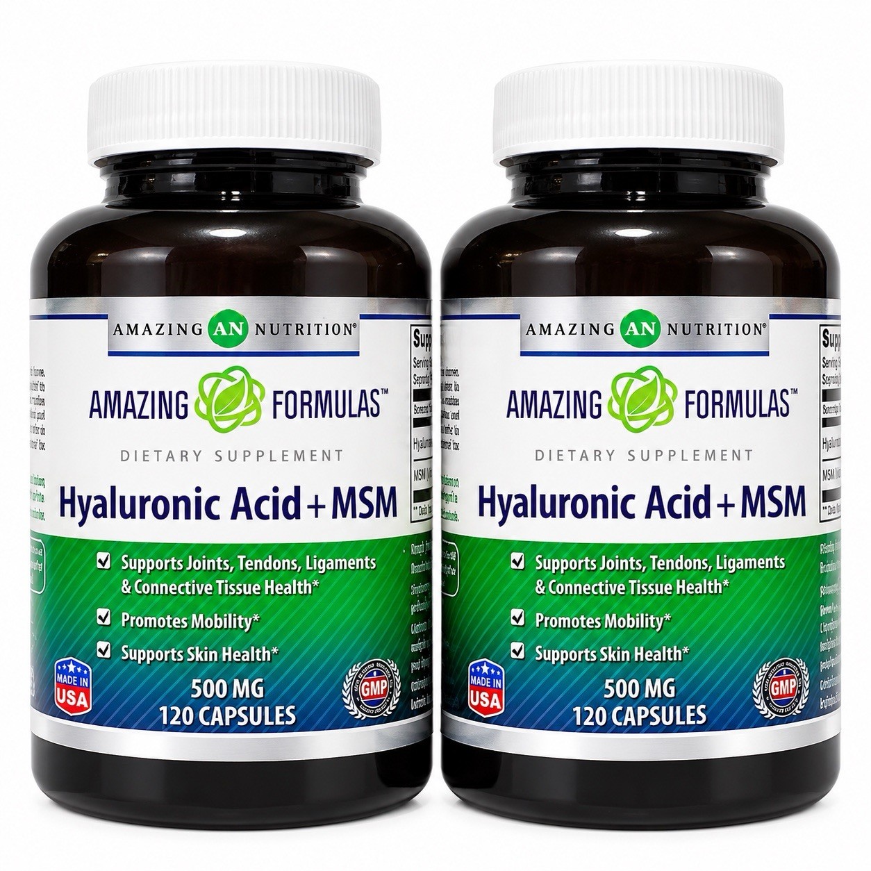 Amazing Formulas Hyaluronic Acid + MSM 500mg 2 Pack 240 Capsules Total