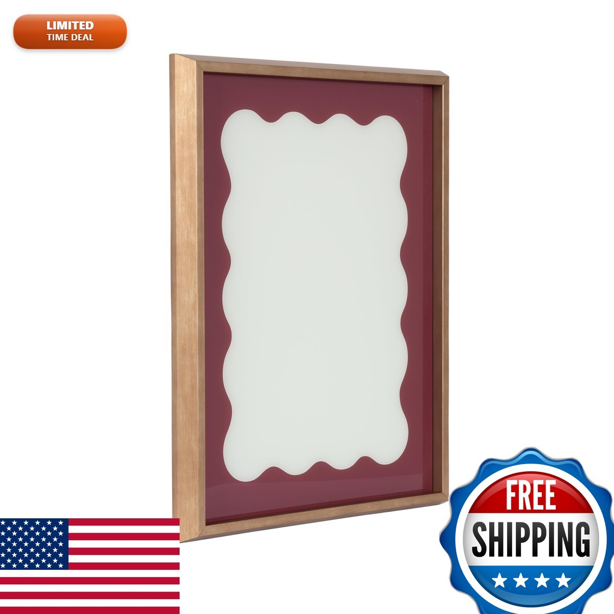 Kate and Laurel Glass Dry Erase Whiteboard Cordovan Red Wavy Border 18 x 24