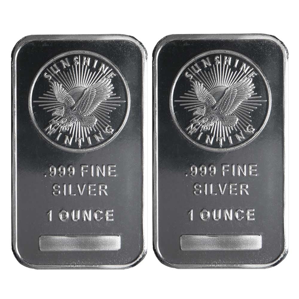 Lot of 2 - 1 Troy oz Sunshine Mint .999 Fine Silver Bar Mint Mark SI Sealed Lot of 2 - 1 Troy oz Sunshine Mint .999 Fine Silver Bar Mint Mark SI Sealed