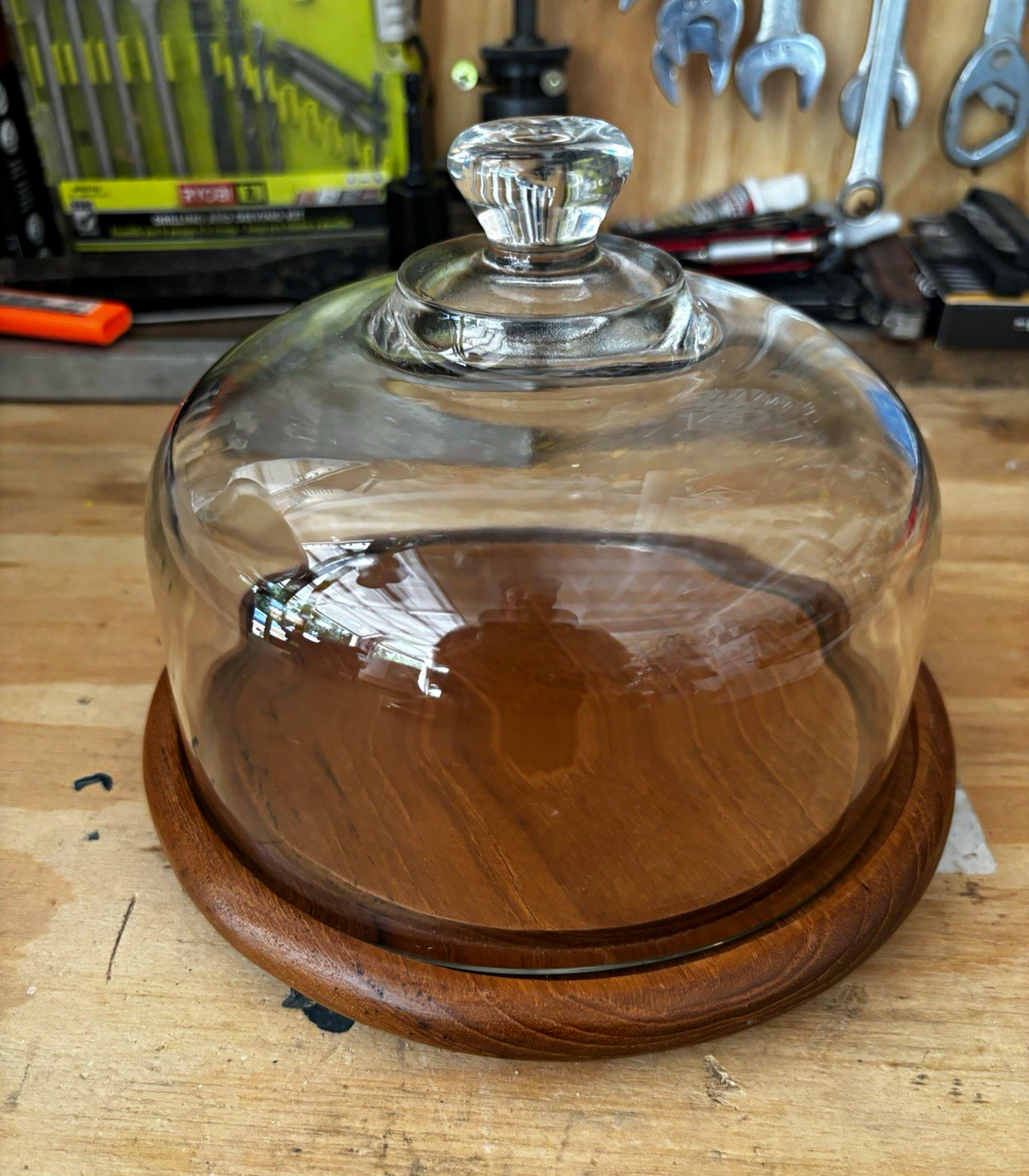 Vintage Gailstyn-Sutton Towle Teak Cheese Board Glass Cloche Dome Thailand