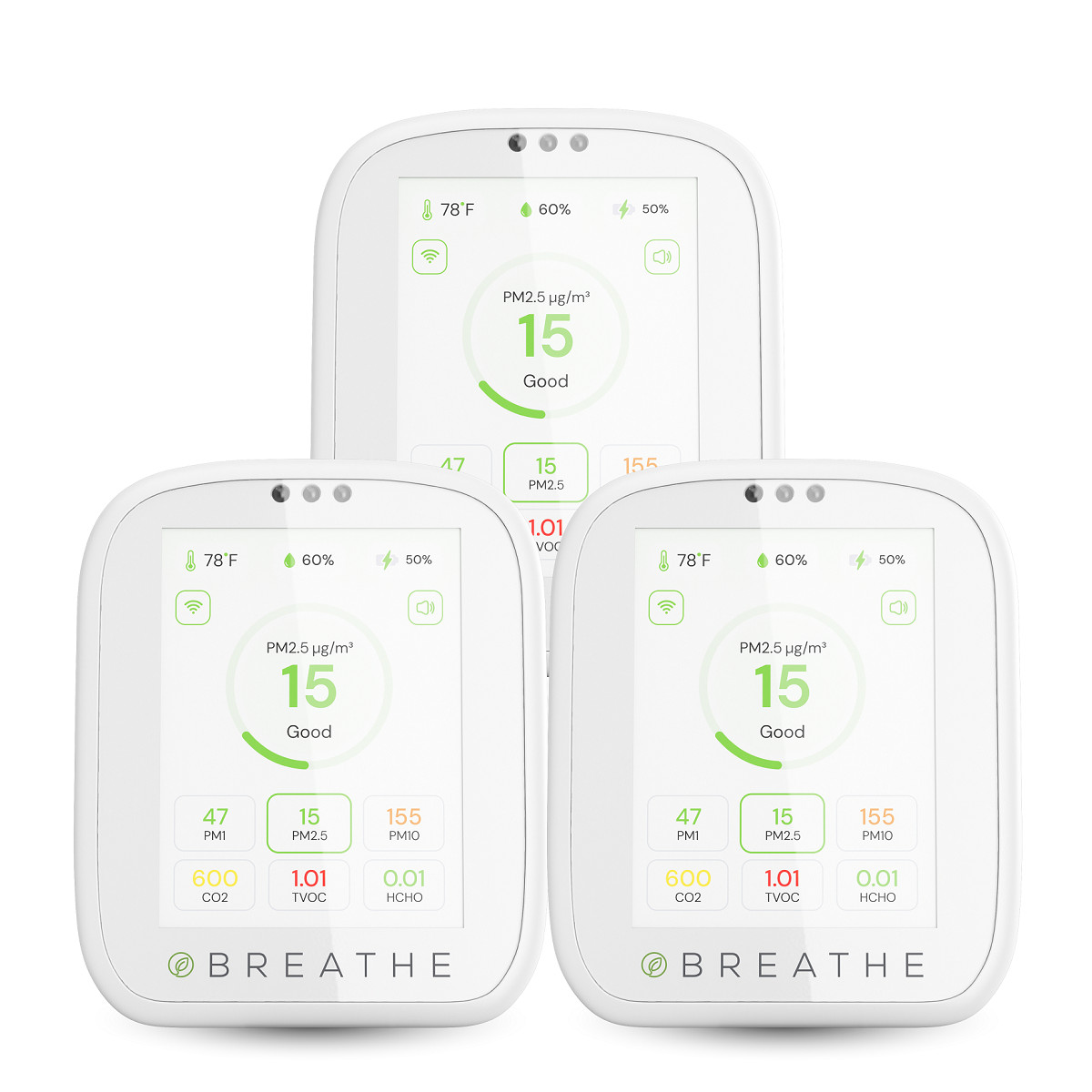 BREATHE Airmonitor Plus 8-in-1 Air Quality Monitor – Lot of 3 – Brand New