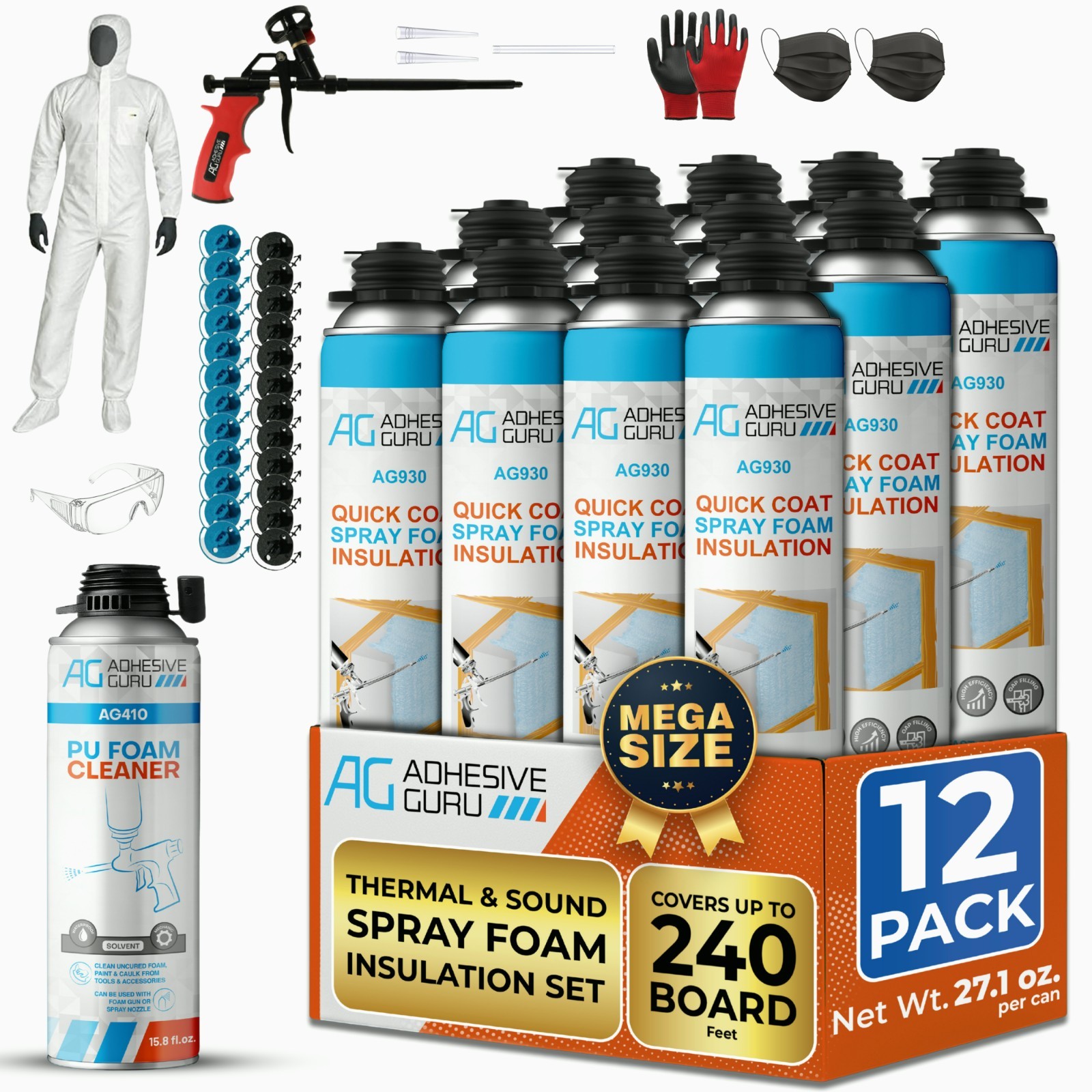 QuickCoat Closed Cell Spray Foam Insulation Kit for Wall–12x32.8oz(930g) Covers QuickCoat Closed Cell Spray Foam Insulation Kit for Wall–12x32.8oz(930g) Covers