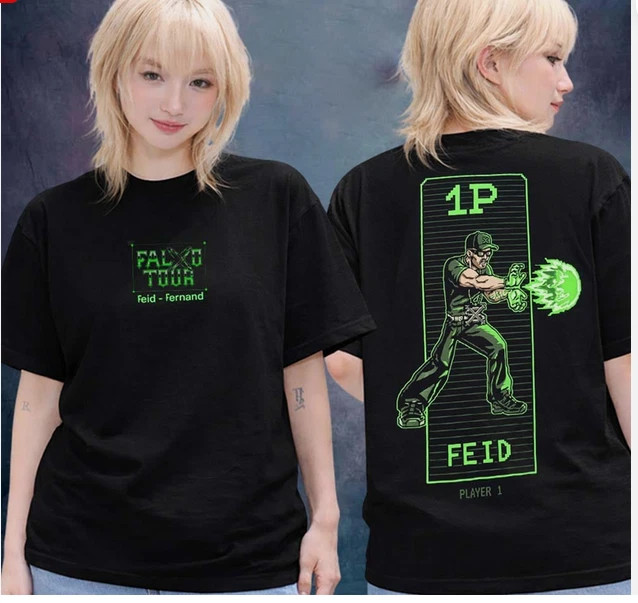 Feid Merch Falxxo Tour 2026 Player 1 Double Sided Unisex T-Shirt S-4XL
