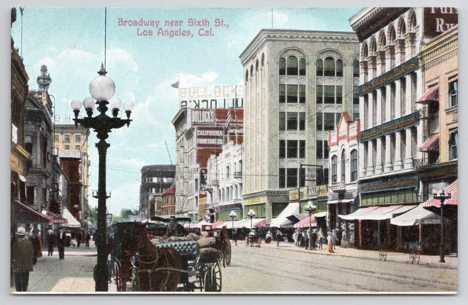 Street Broadway near Sixth Street Los Angeles California Postcard