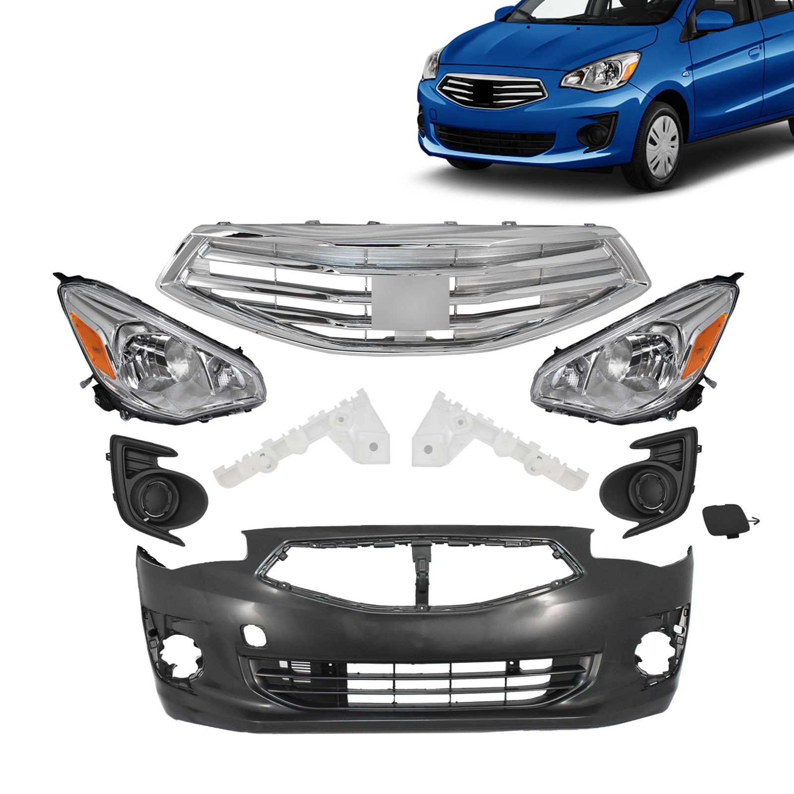 Fits 17-20 Mitsubishi Mirage G4 Front Bumper/Grille/Fog Lamp/Bracket/Headlight Fits 17-20 Mitsubishi Mirage G4 Front Bumper/Grille/Fog Lamp/Bracket/Headlight