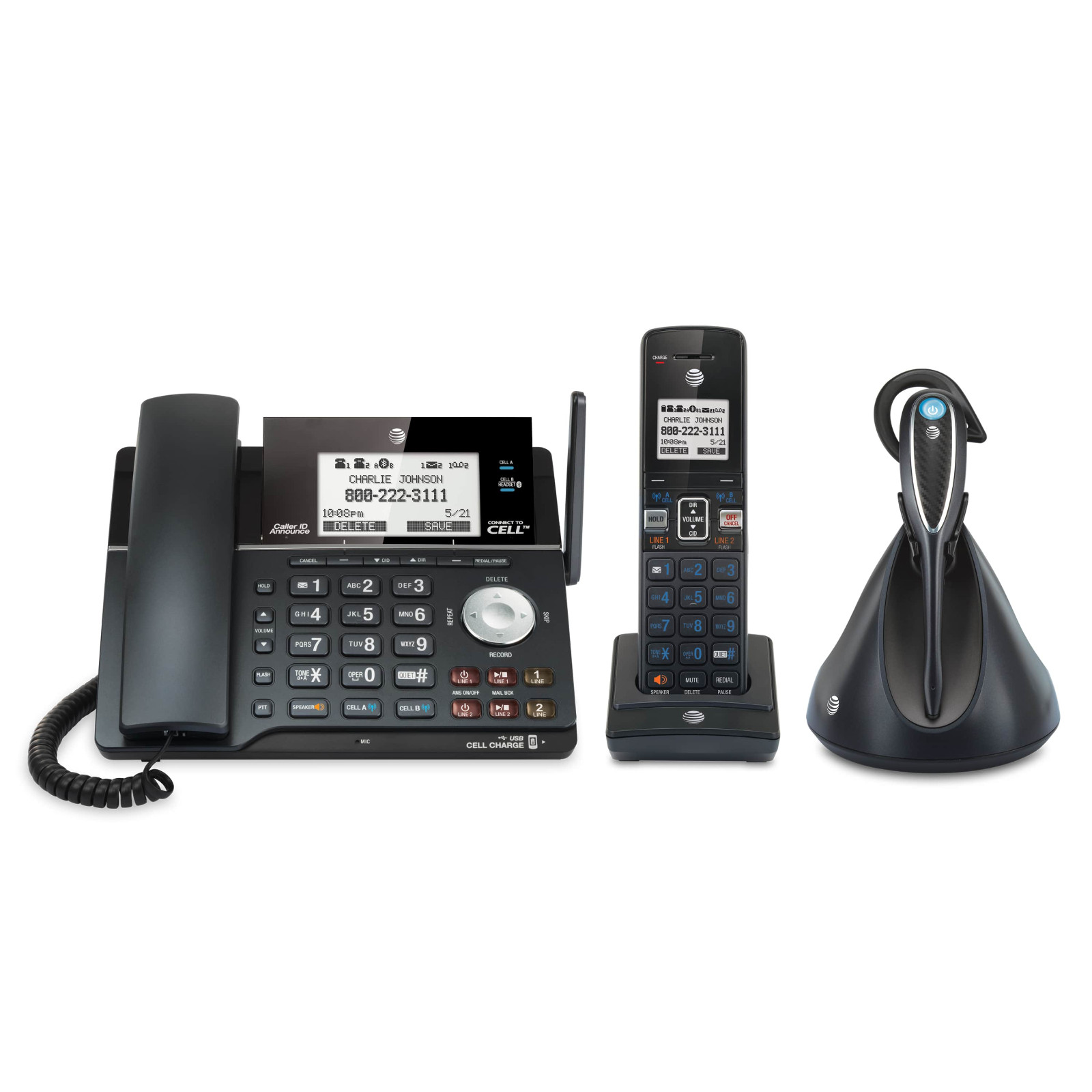 NEW AT&T 2-line Connect to Cell corded/cordless phone system w Cordless Headset