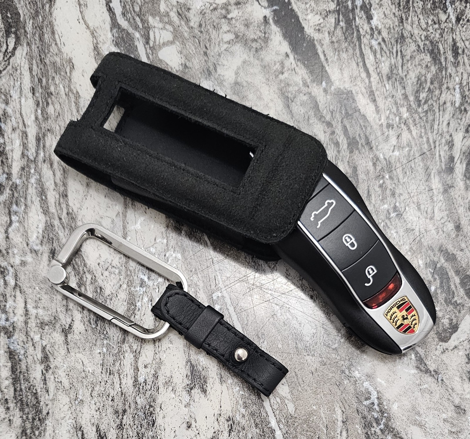 Genuine Porsche Key Pouch Holder Case Blk Alcantara- 911 Taycan Cayenne Panamera Genuine Porsche Key Pouch Holder Case Blk Alcantara- 911 Taycan Cayenne Panamera