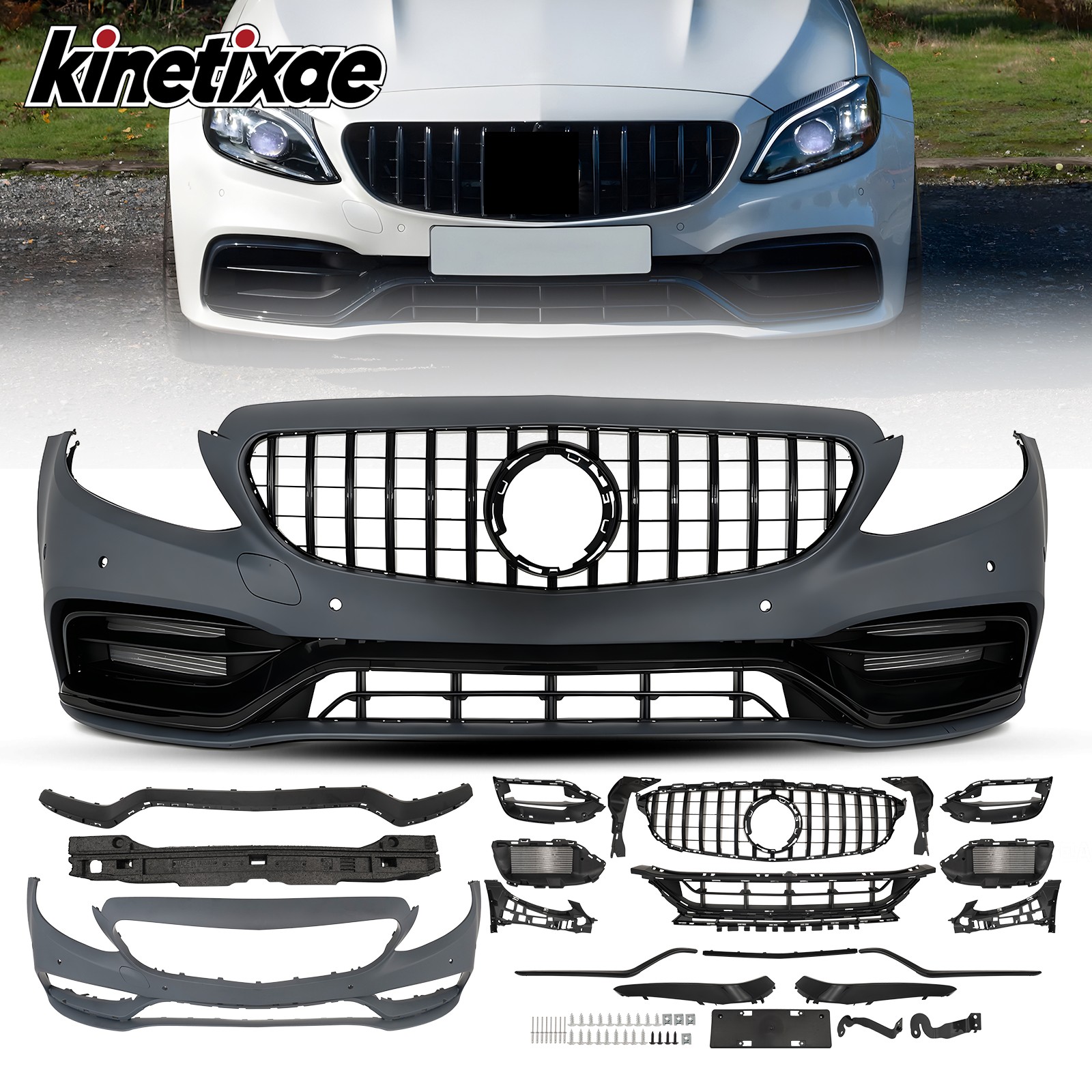For 15-18 Mercedes Benz W205 C Class Front Bumper Kit Upgrade to 19 W205 C63 AMG